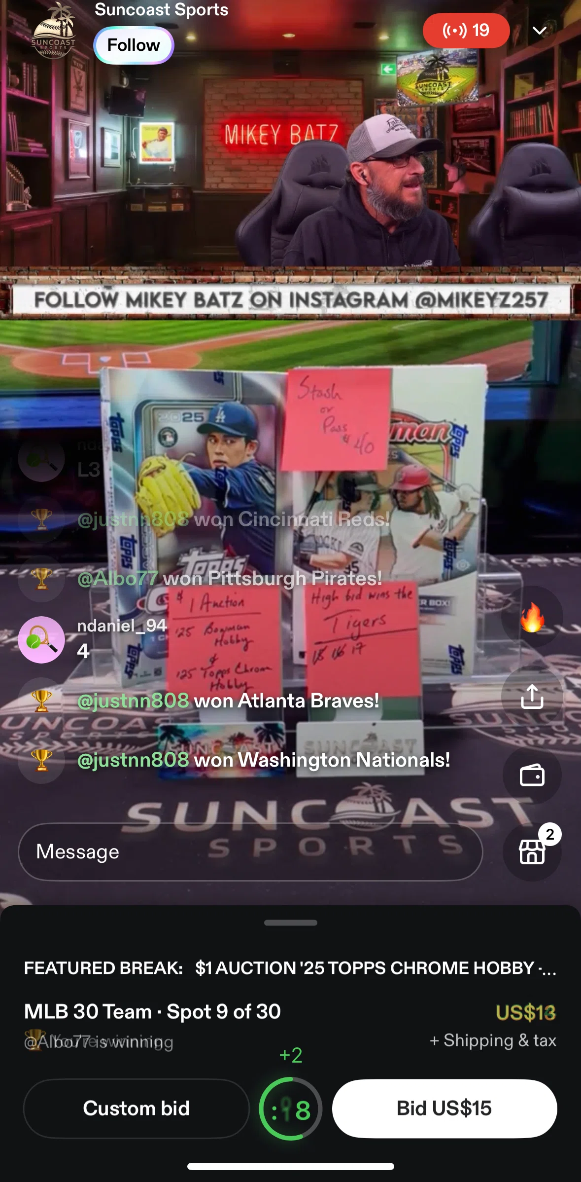 Fanatics Live Screen screen in the Wallet flow