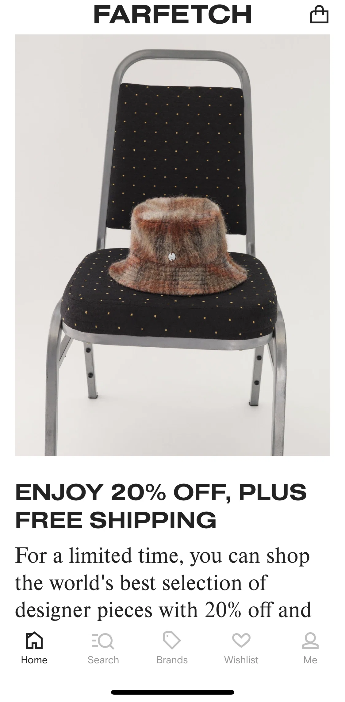 FARFETCH Screen screen in the 20% off with free shipping flow