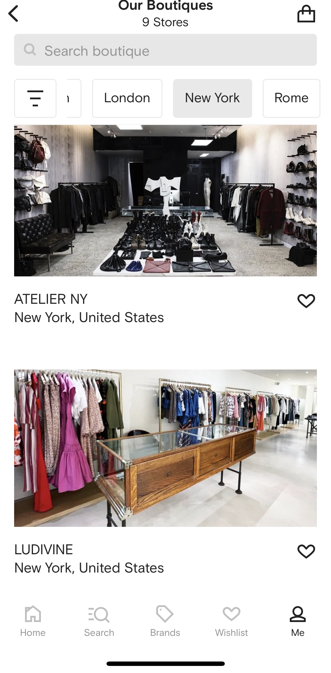 FARFETCH Screen screen in the Boutique detail flow