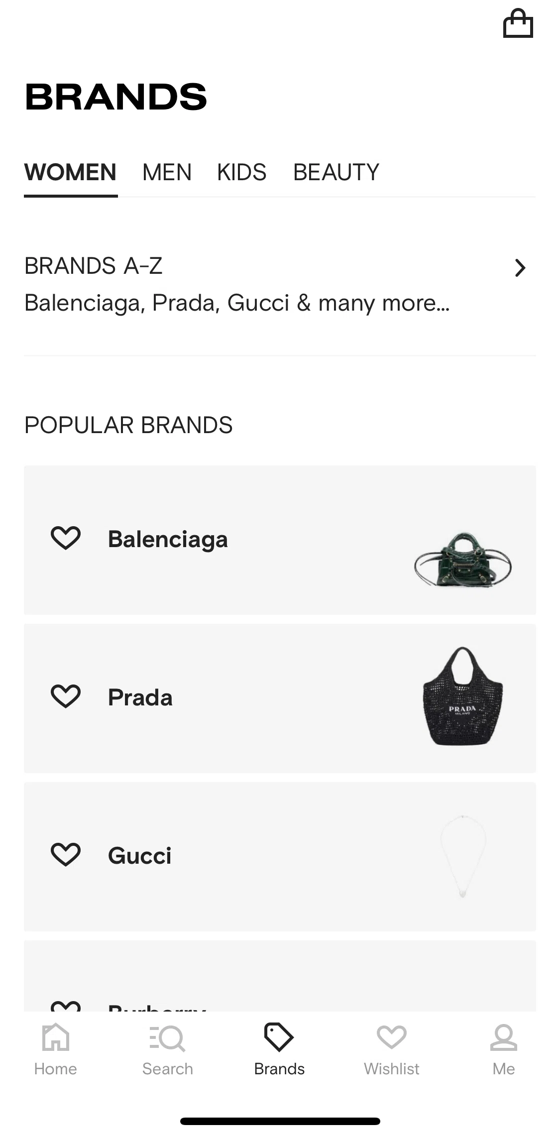 FARFETCH Screen screen in the Brands flow