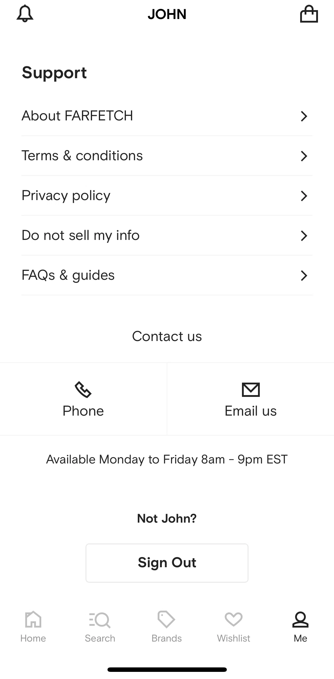 FARFETCH Screen screen in the Logging out flow