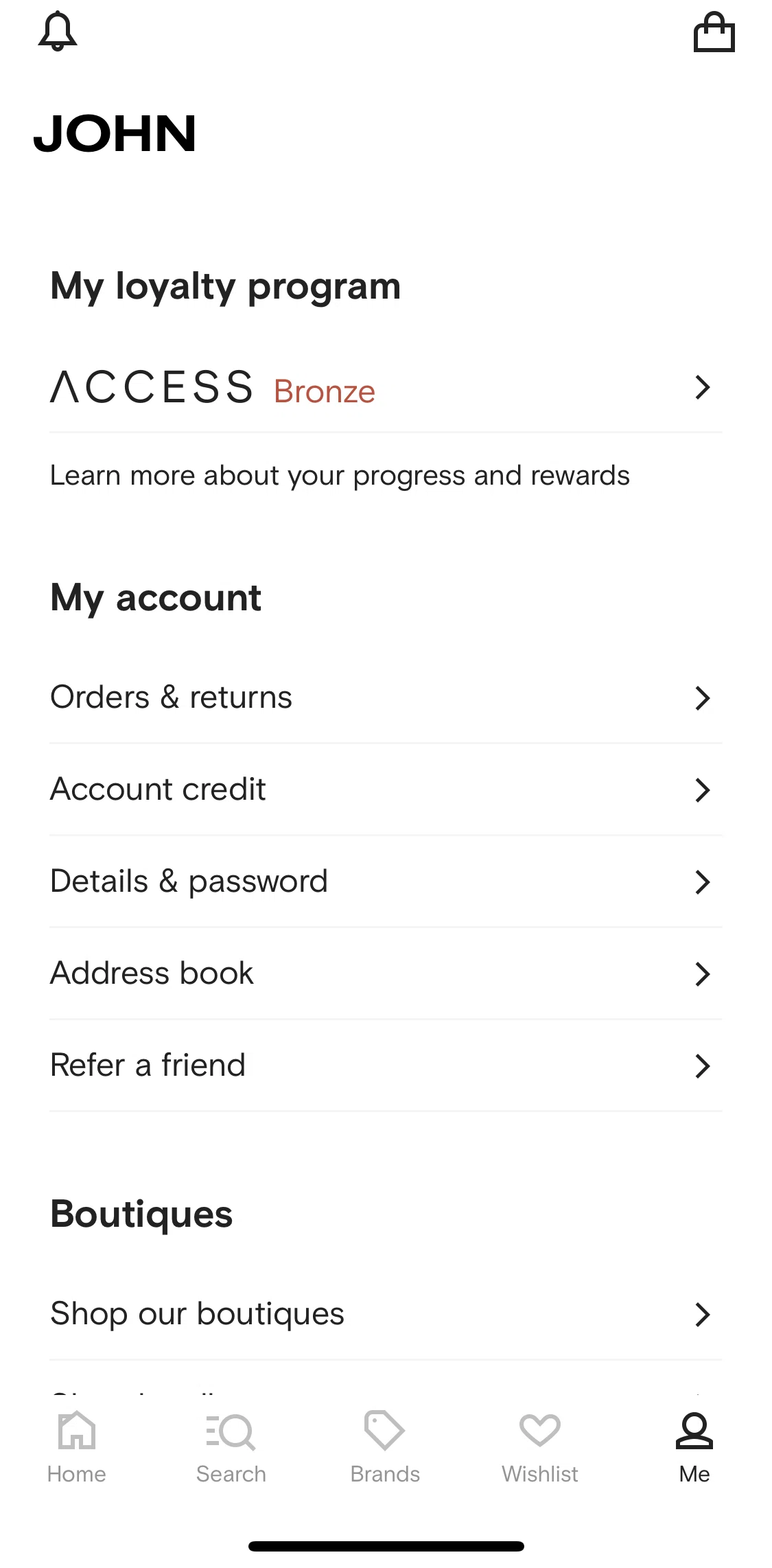 FARFETCH Screen screen in the Profile flow