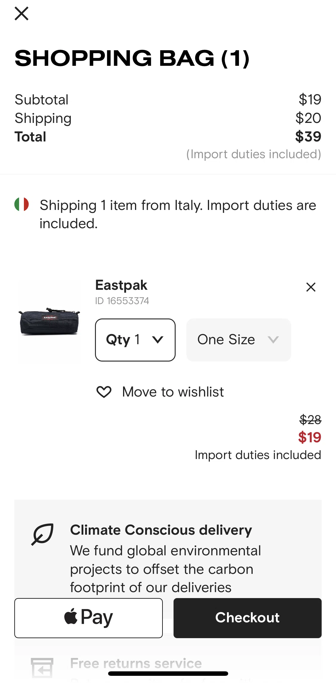 FARFETCH Screen screen in the Purchasing items in bag flow