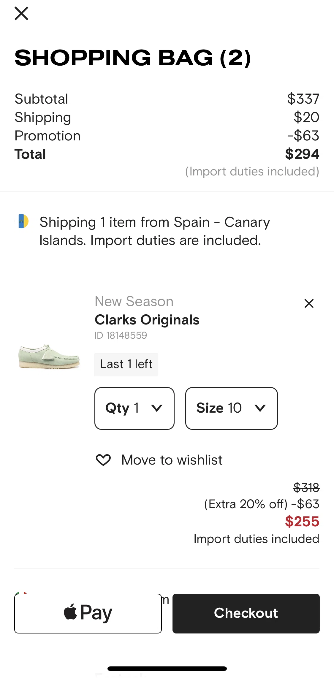 FARFETCH Screen screen in the Removing item from bag flow