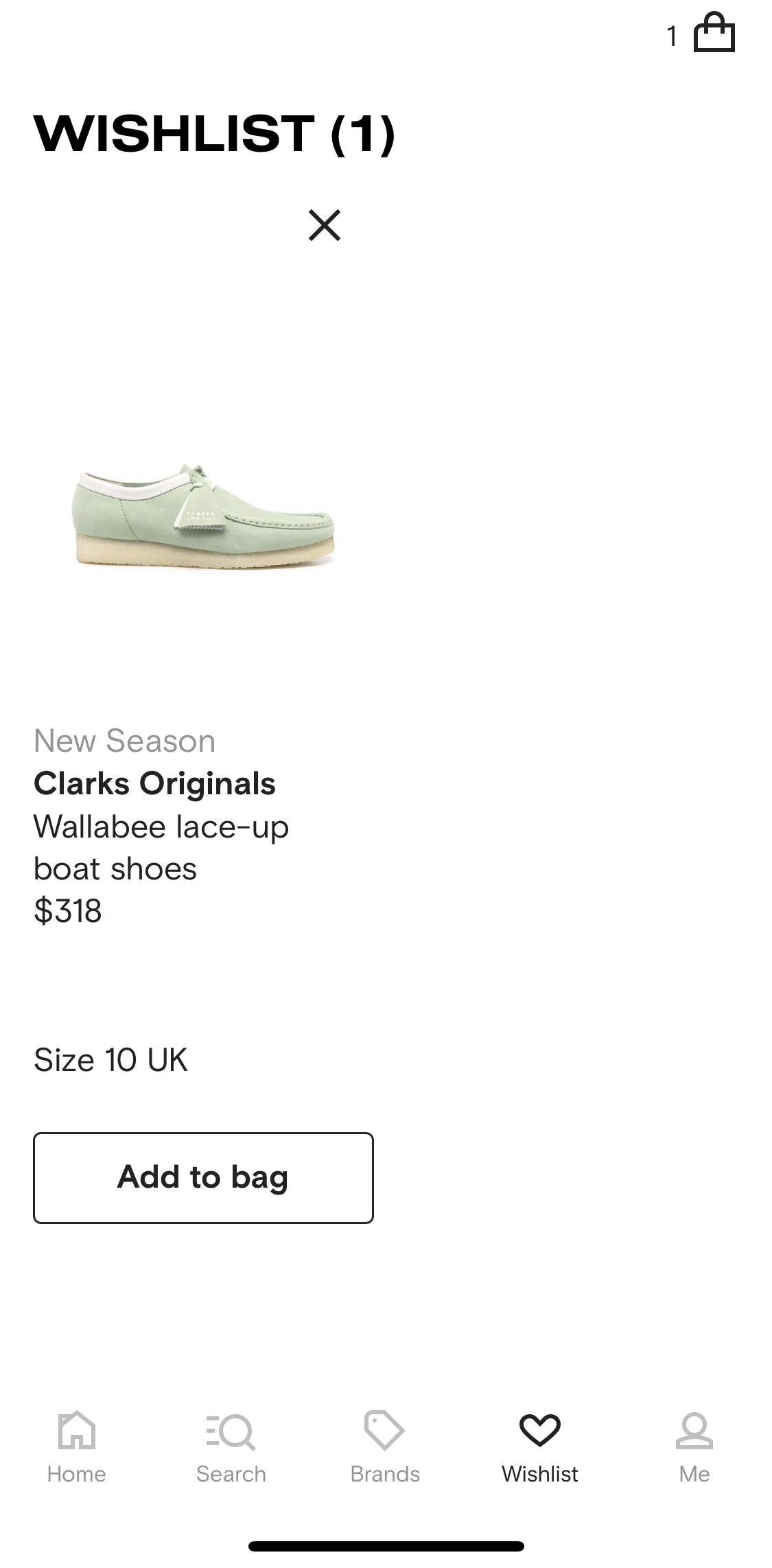 FARFETCH Screen screen in the Removing item from wishlist flow