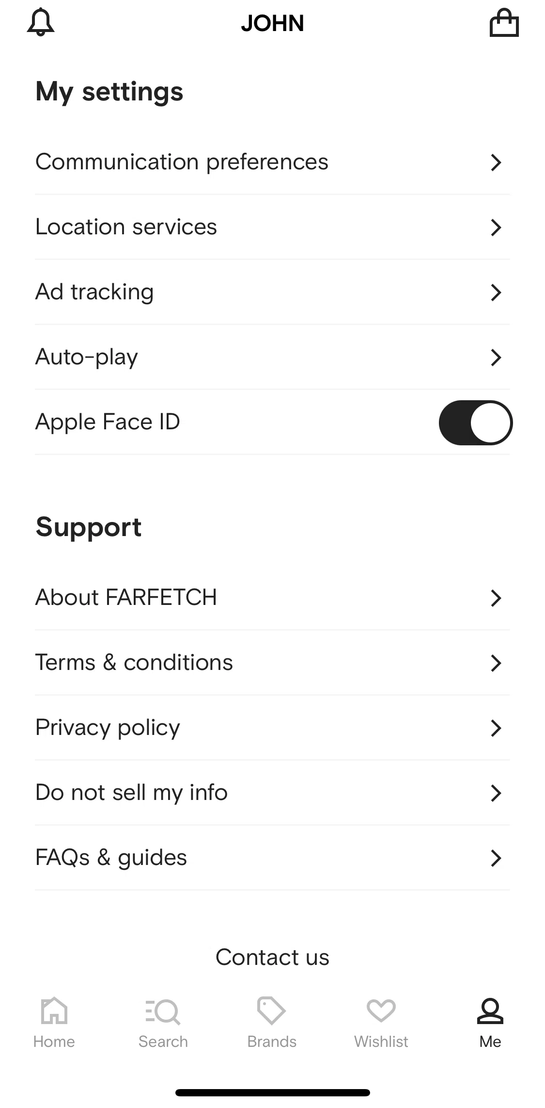 FARFETCH Screen screen in the Updating communication preferences flow