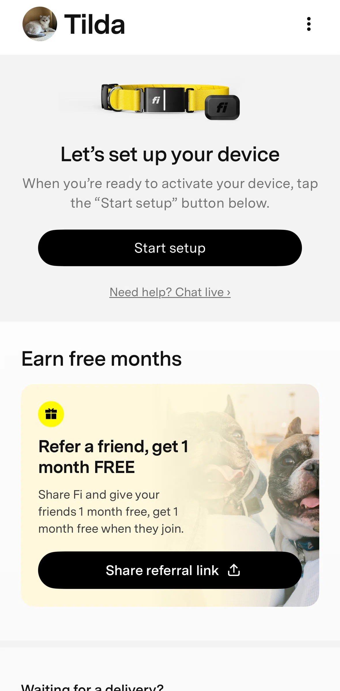 Fi Screen screen in the Chatting with support flow