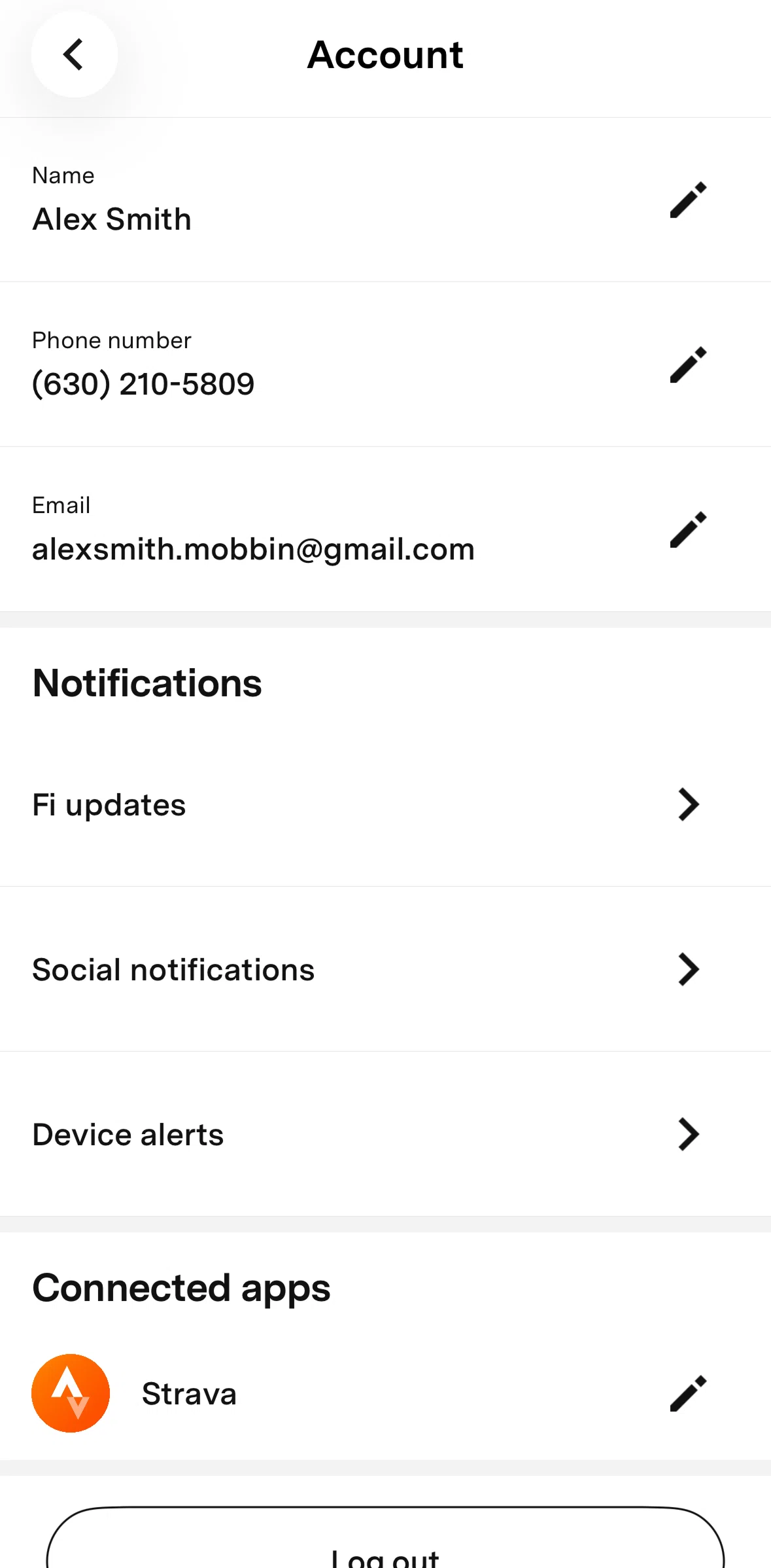 Fi Screen screen in the Edit account name flow
