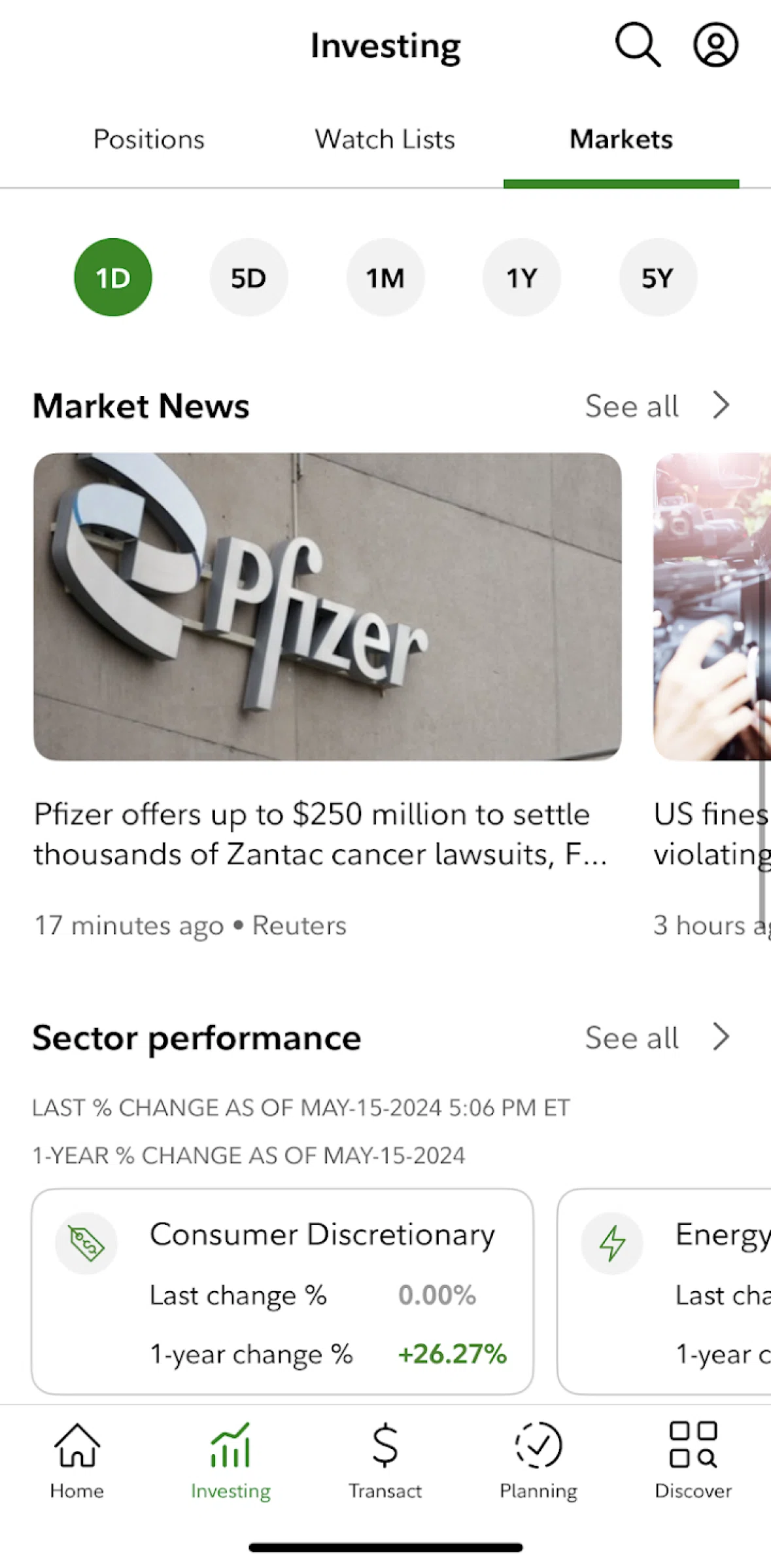 Fidelity Screen screen in the Article detail flow