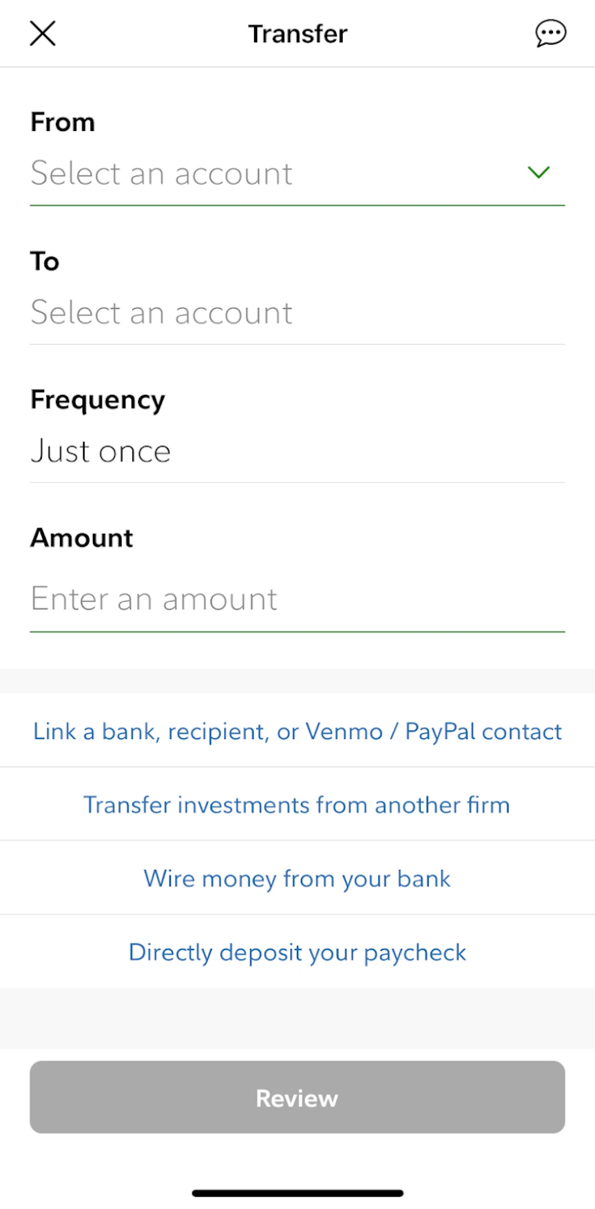 Fidelity Screen screen in the Linking a bank flow