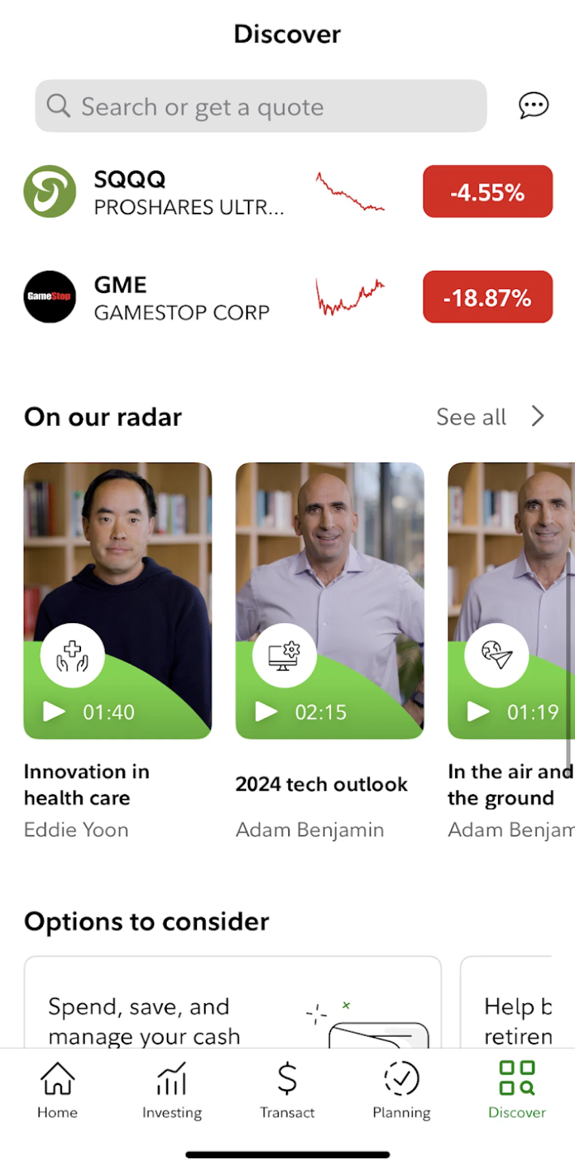 Fidelity Screen screen in the On our radar flow
