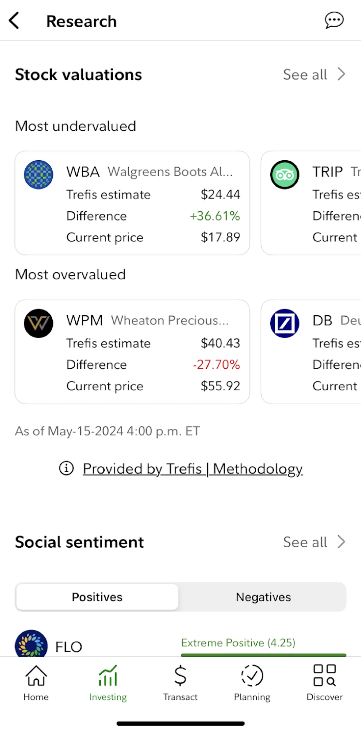 Fidelity Screen screen in the Stock valuations flow