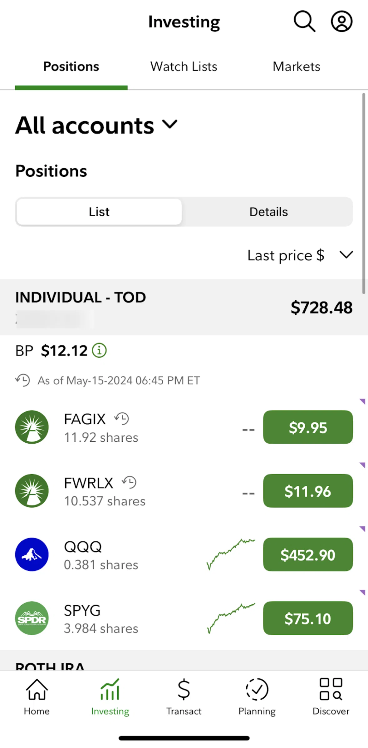 Fidelity Screen screen in the Switching view flow