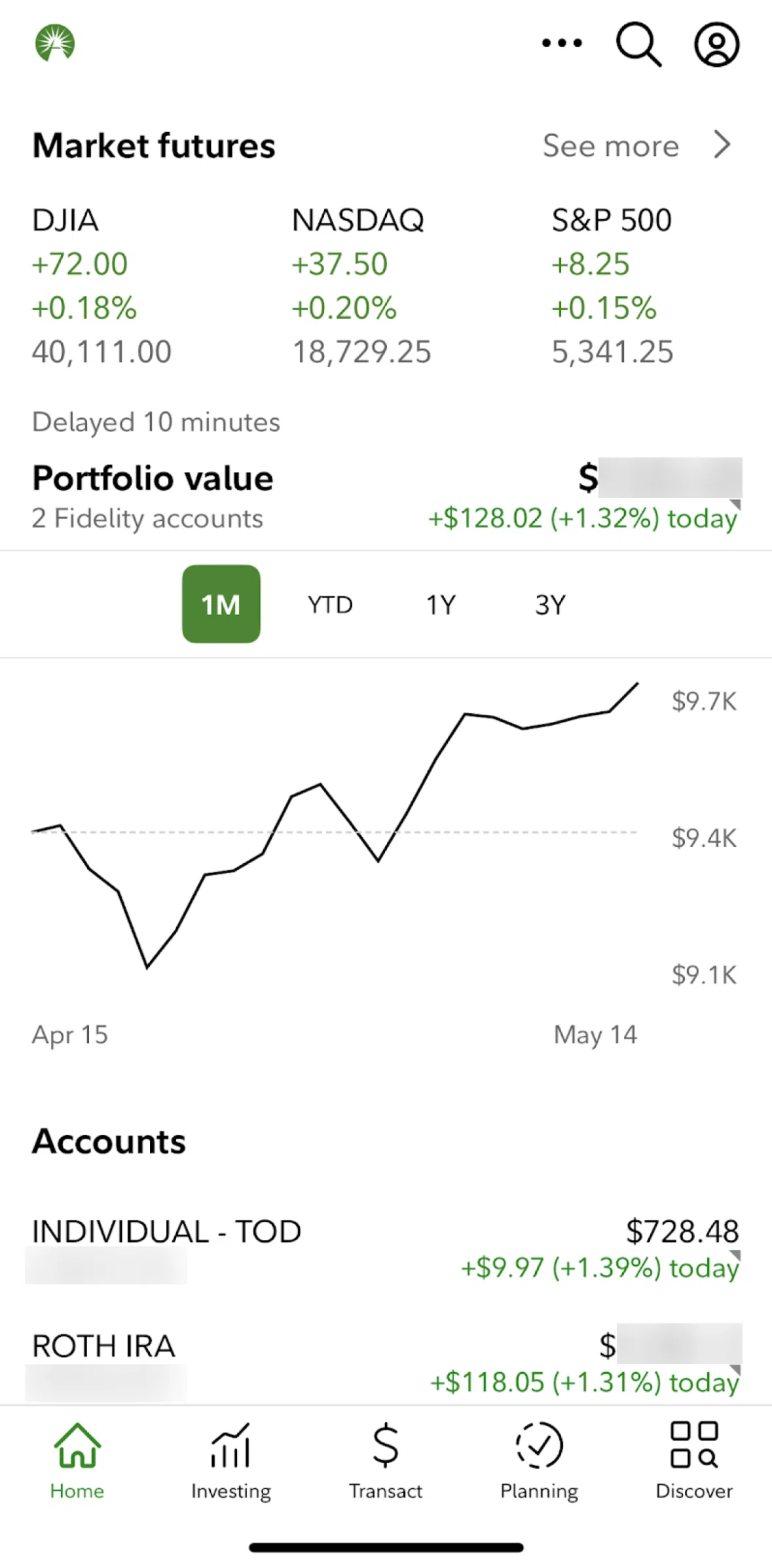 Fidelity Screen screen in the Transact flow