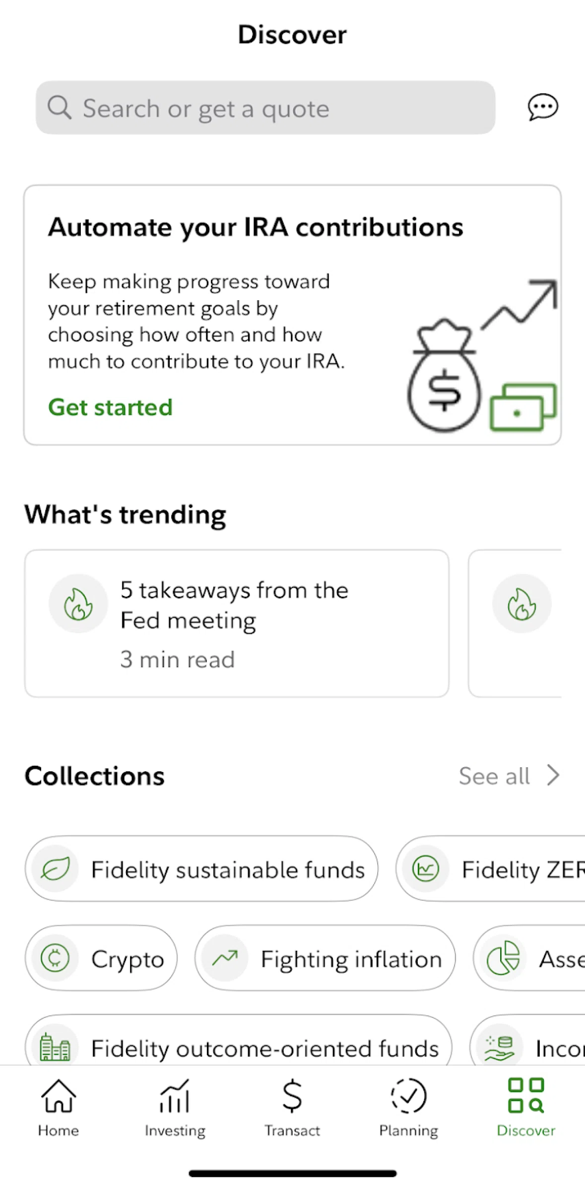 Fidelity Screen screen in the View collection flow