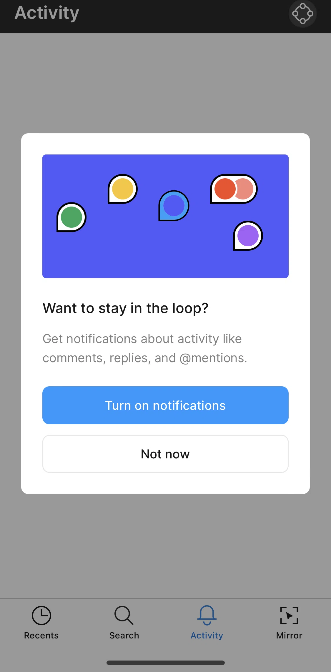 Figma Screen screen in the Activity flow