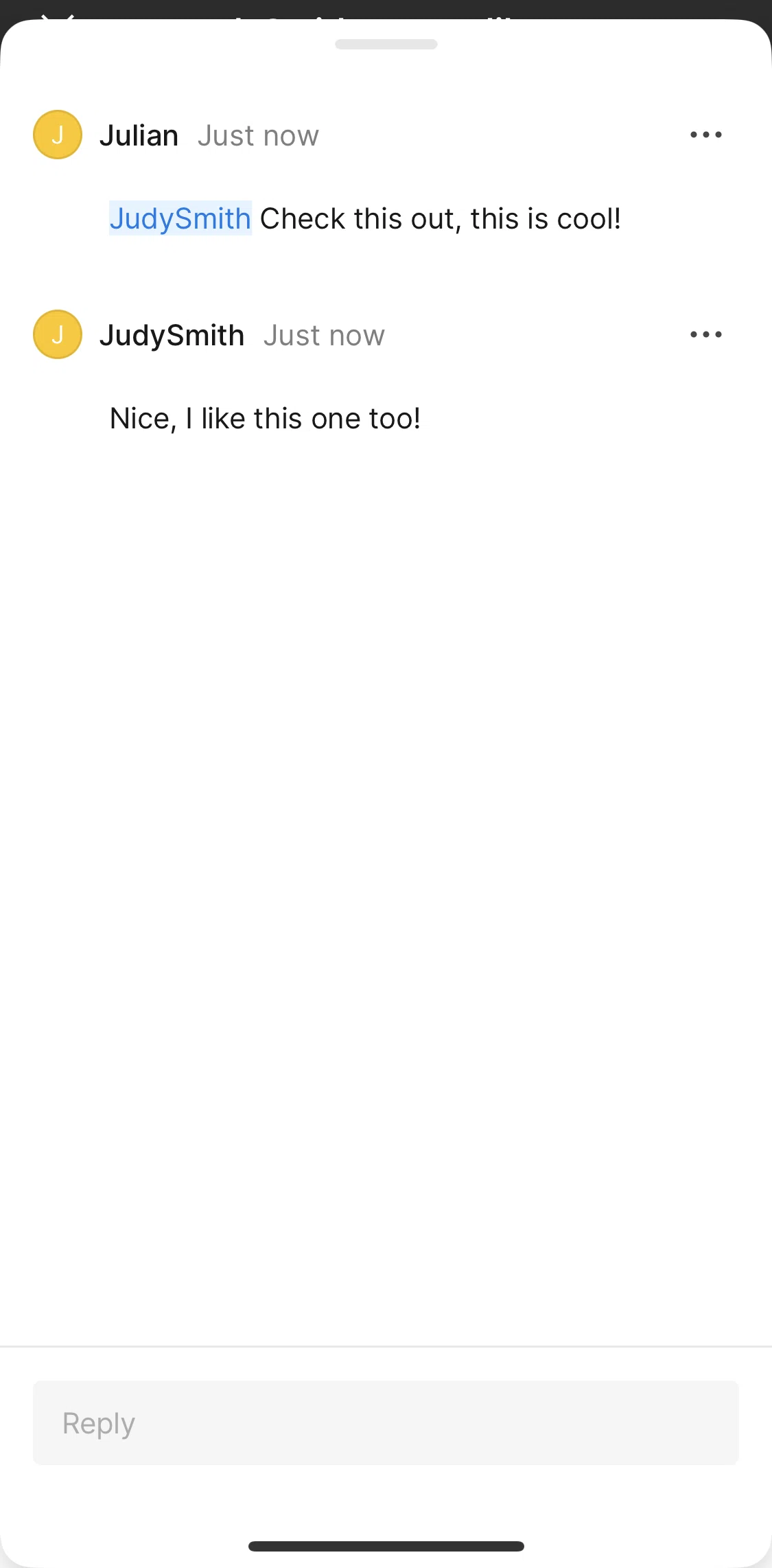 Figma Screen screen in the Reacting to a comment flow