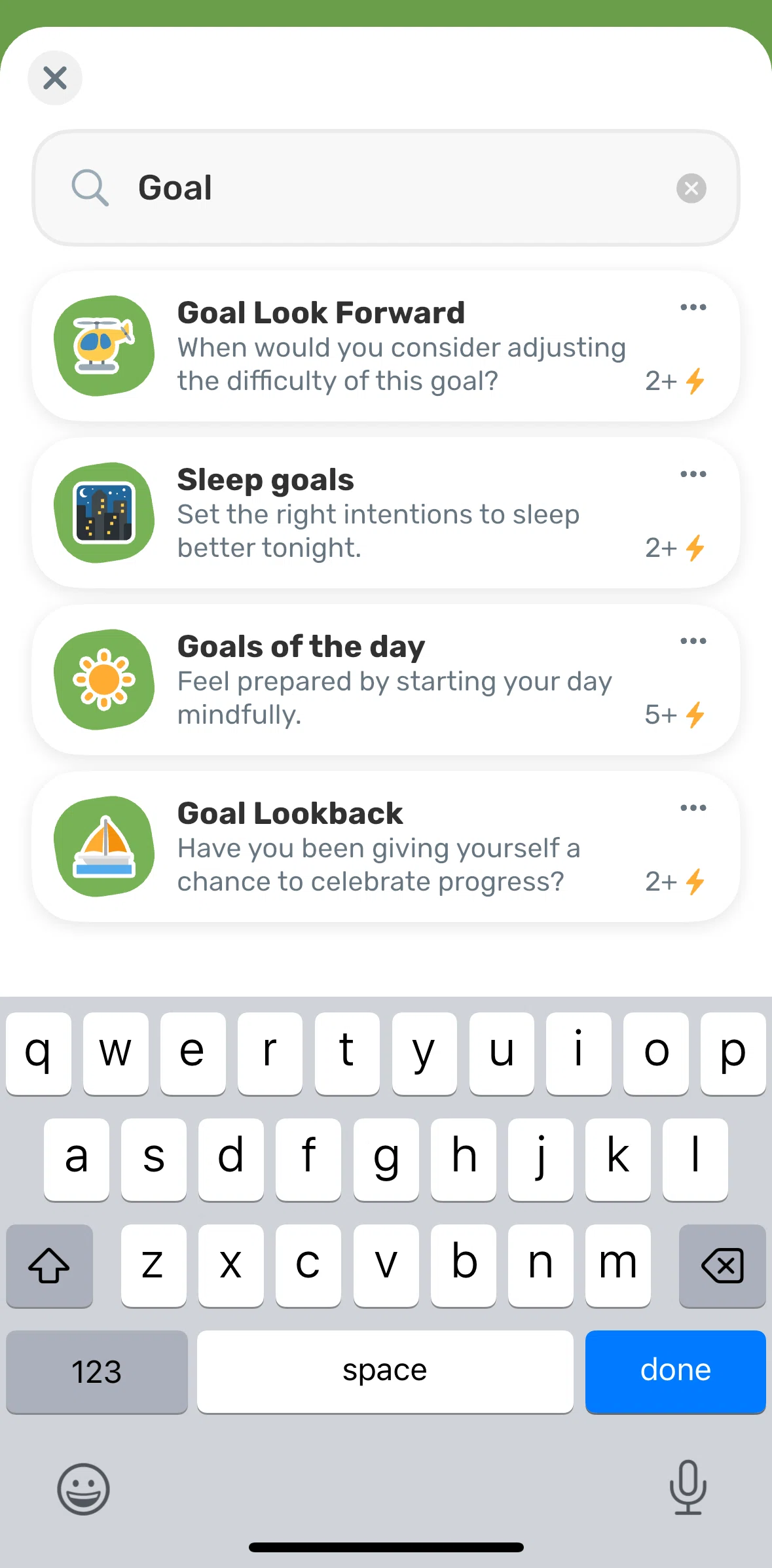 Finch Screen 1 screen in the Muting an exercise flow