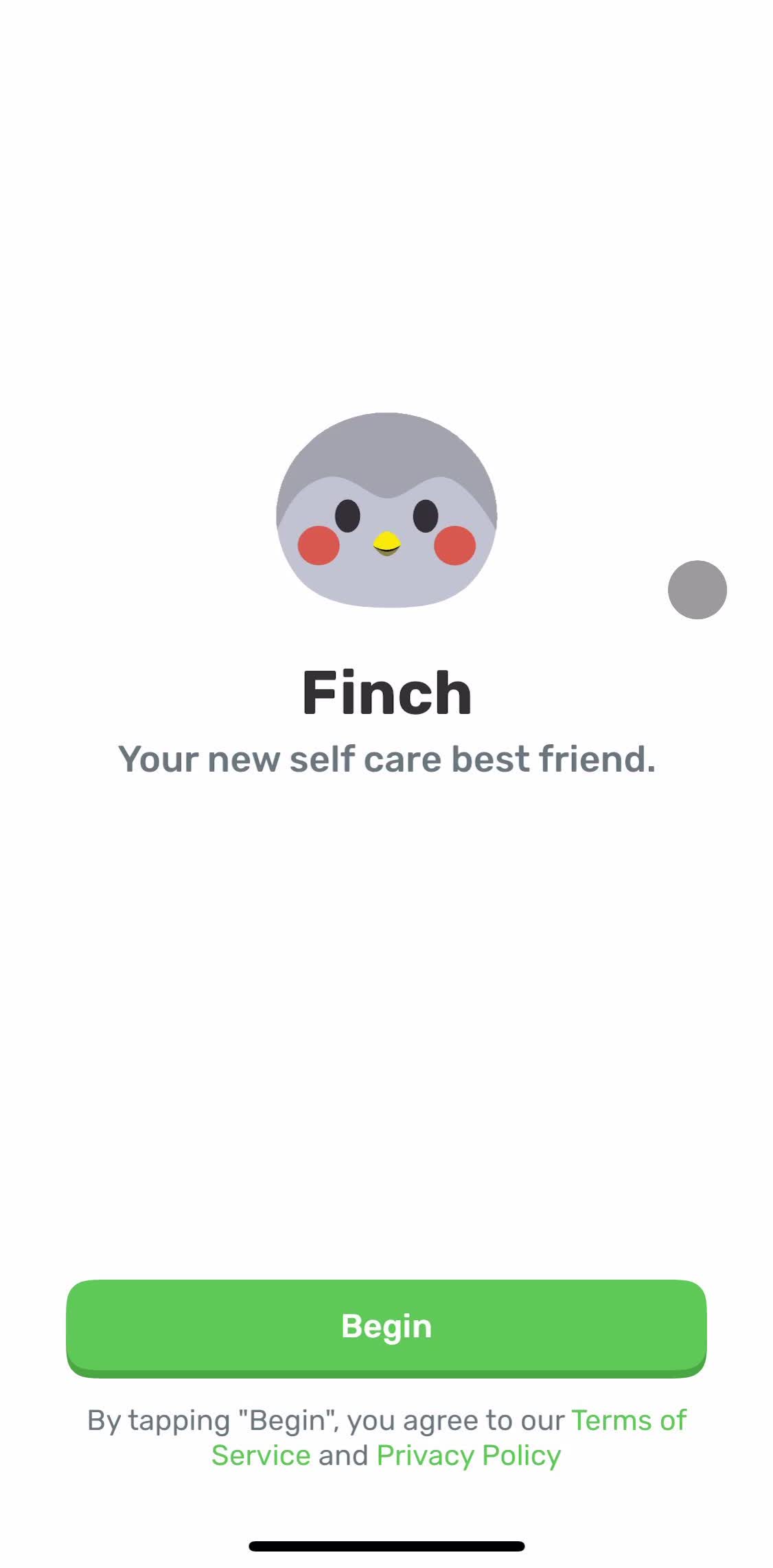 Finch Start screen screen in the Onboarding flow