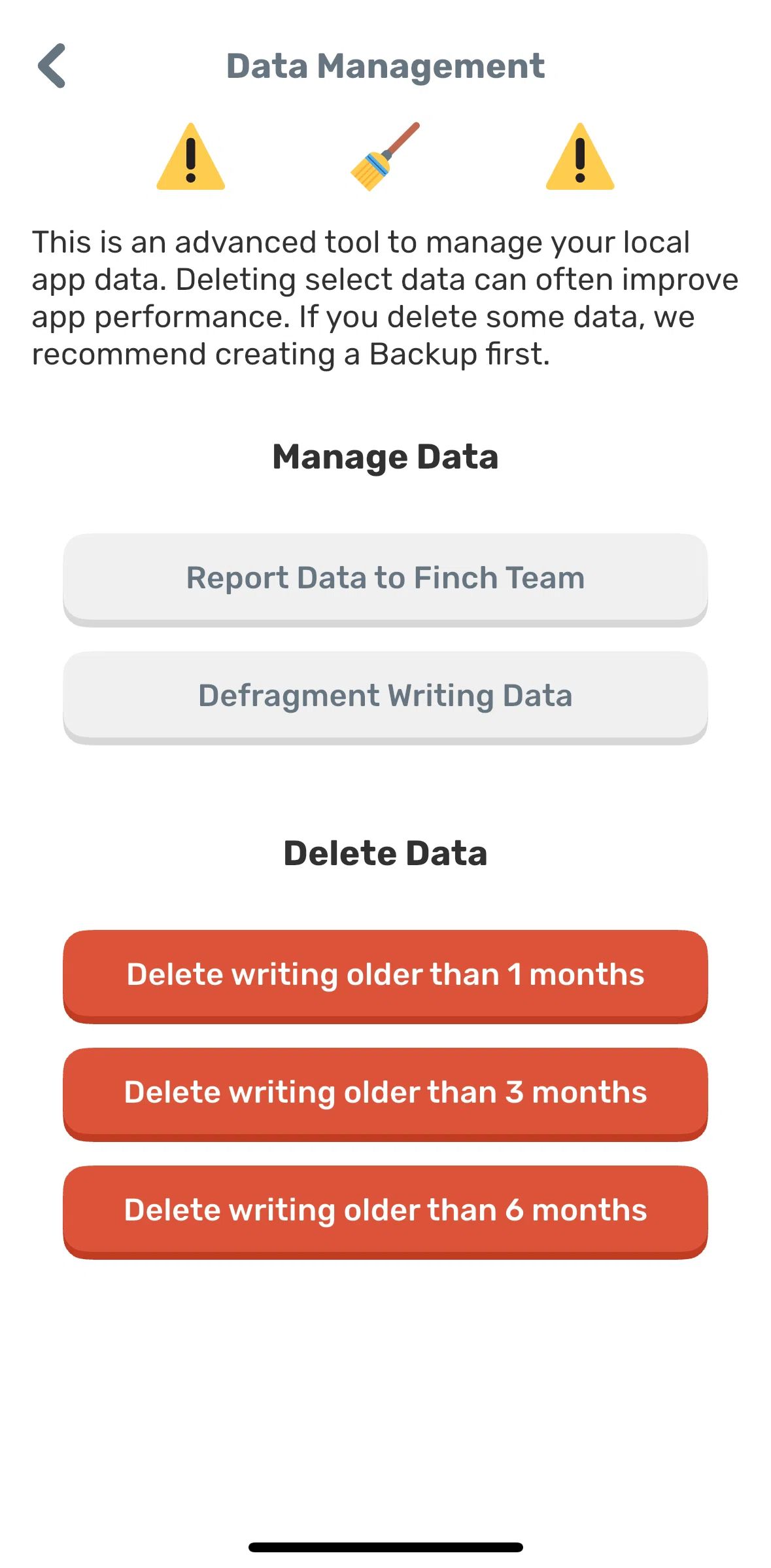 Finch Screen 1 screen in the Reporting data flow