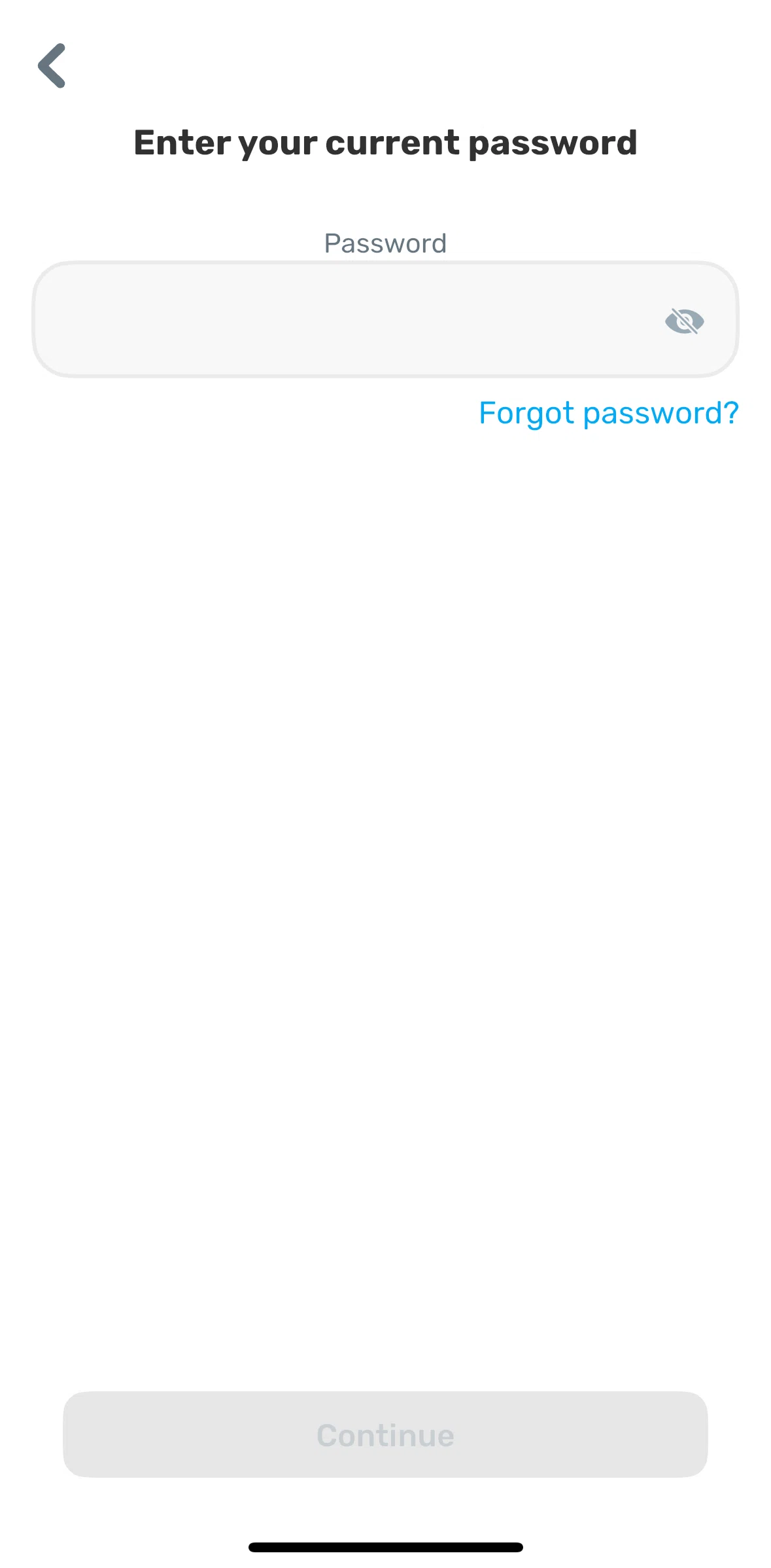 Finch Screen 1 screen in the Resetting password flow