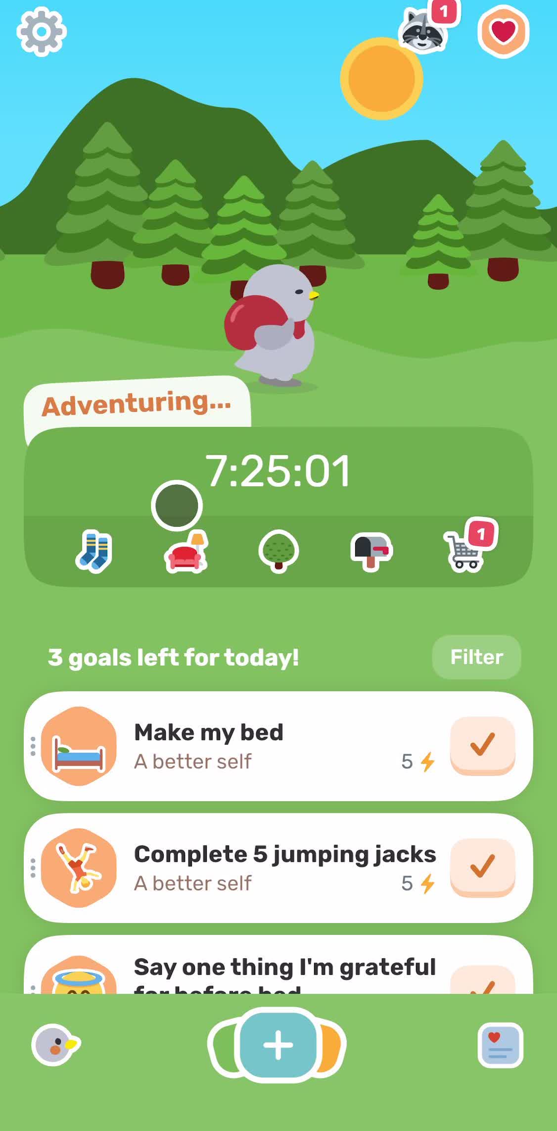 Finch Home screen in the Setting Goals flow