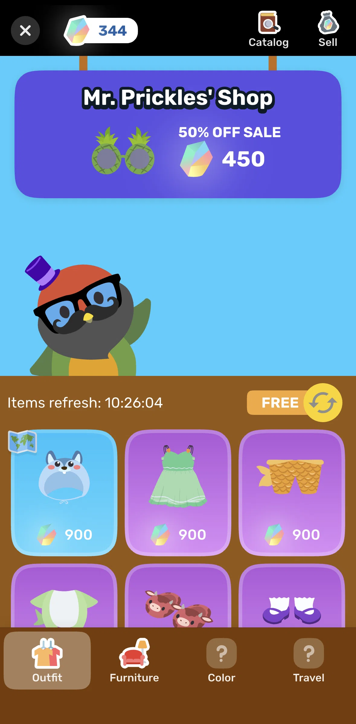 Finch Screen 1 screen in the Shuffling items (free) flow