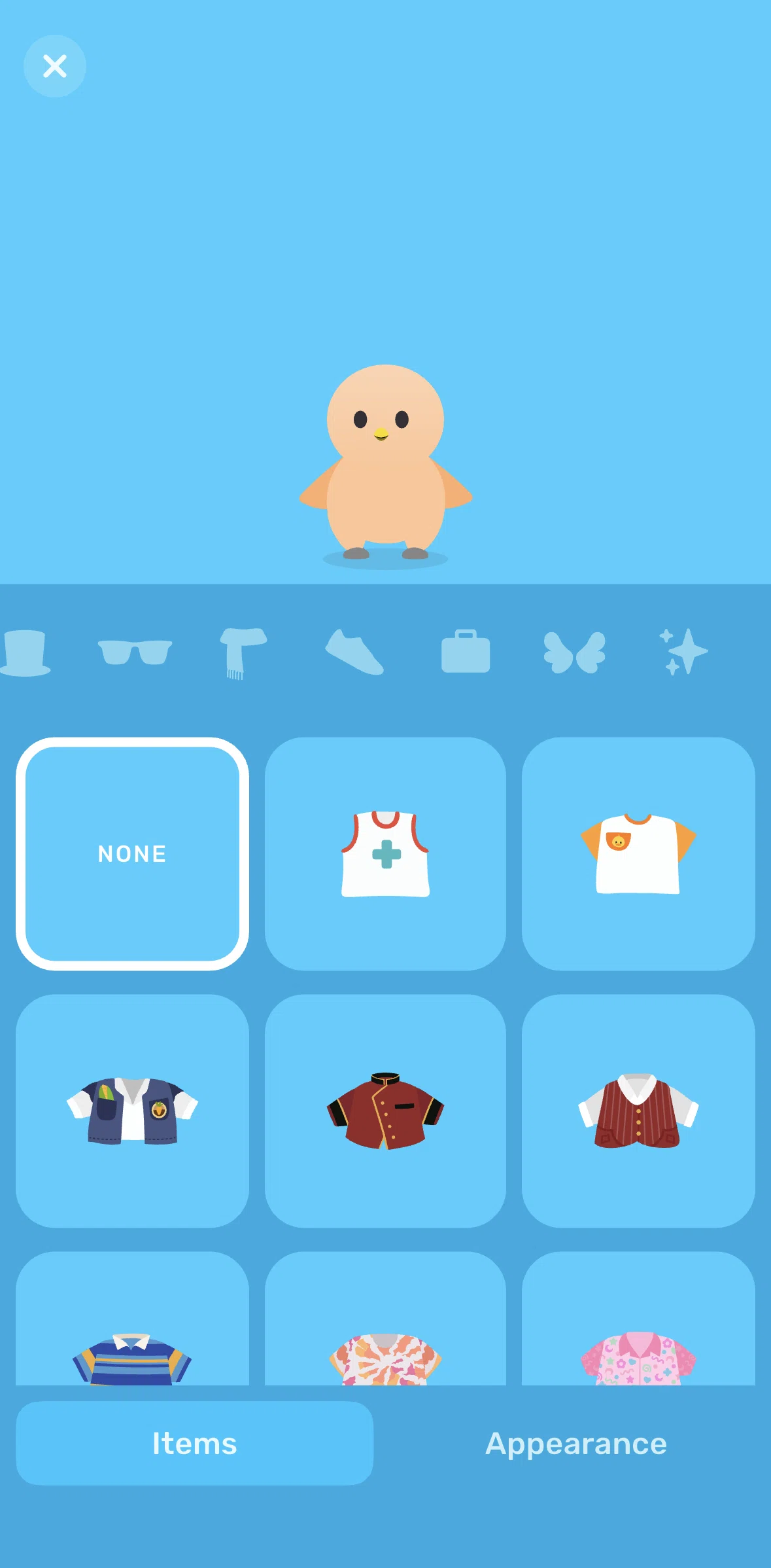 Finch Screen 1 screen in the Trying on a pet outfit flow