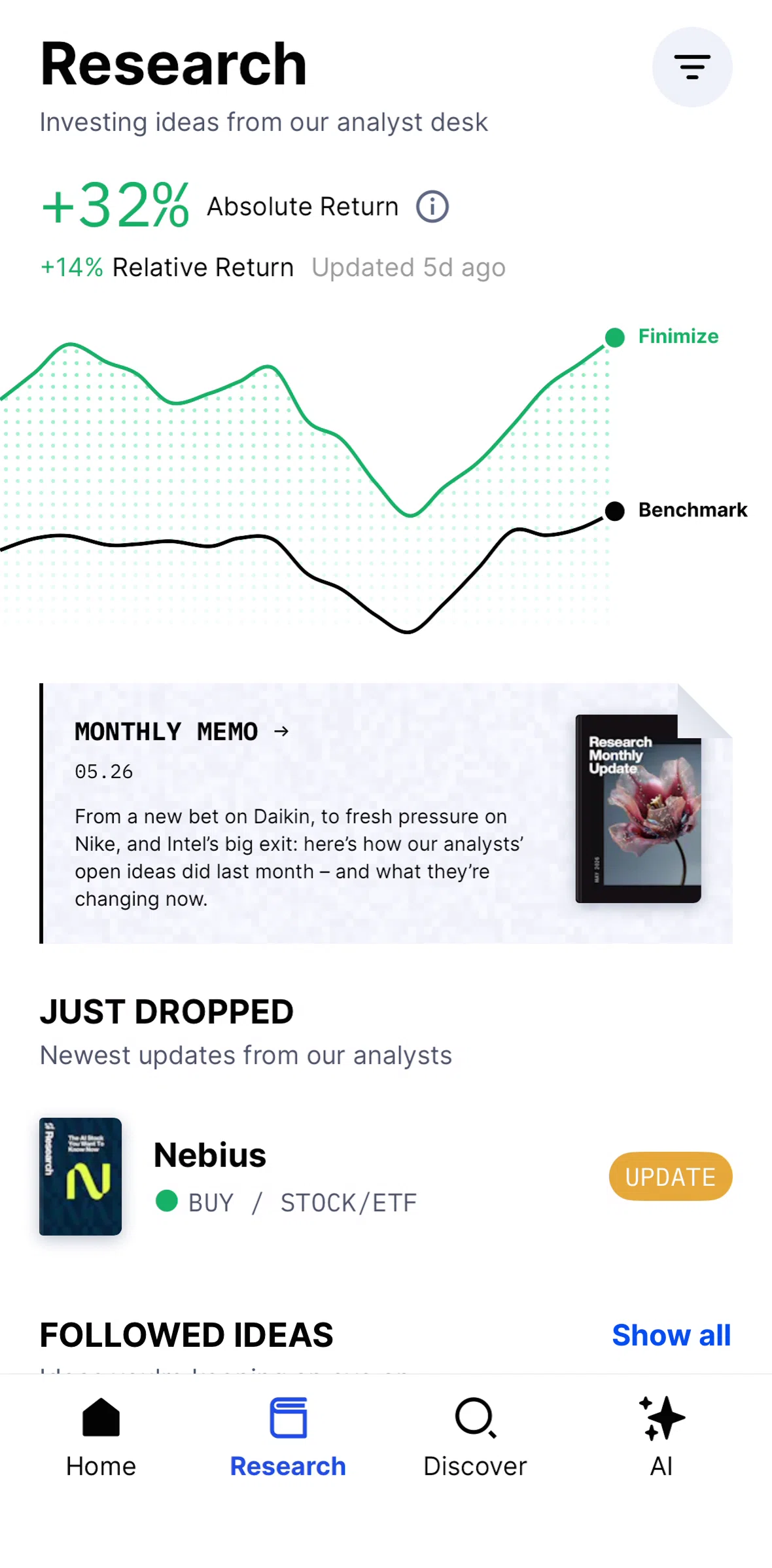 Finimize Screen screen in the Absolute return information flow