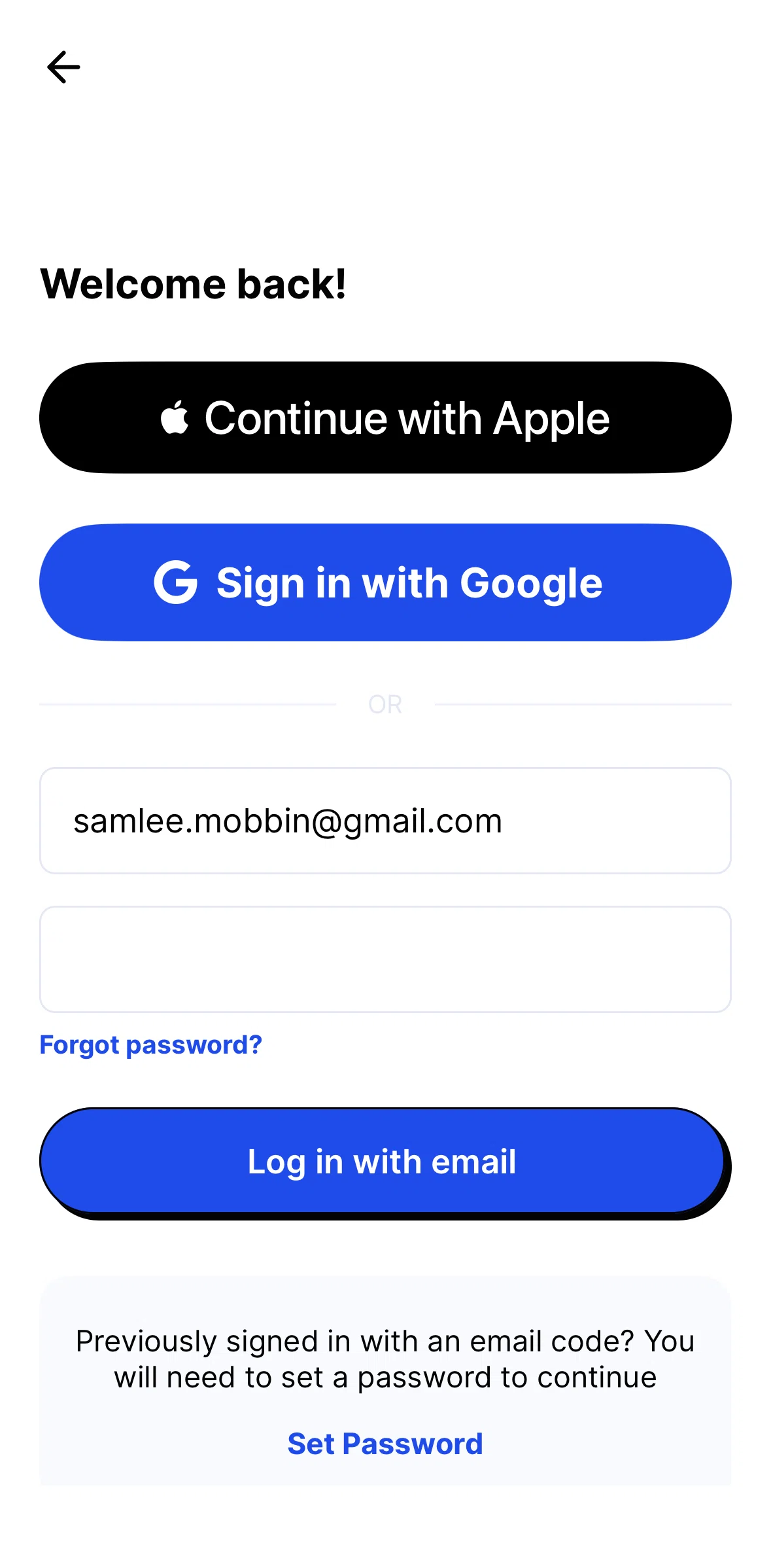 Finimize Screen screen in the Reset password flow