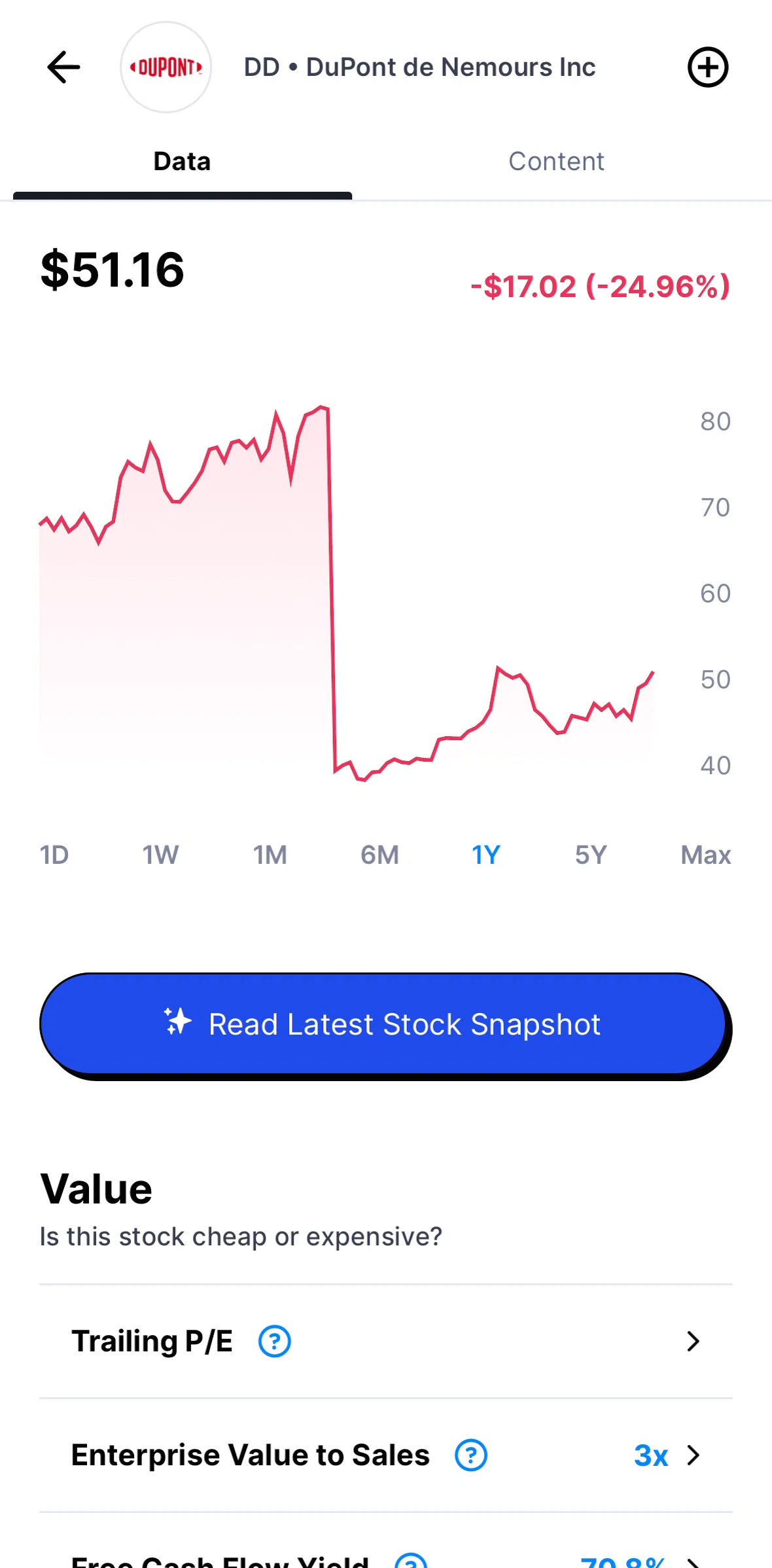 Finimize Screen screen in the Saving a stock flow
