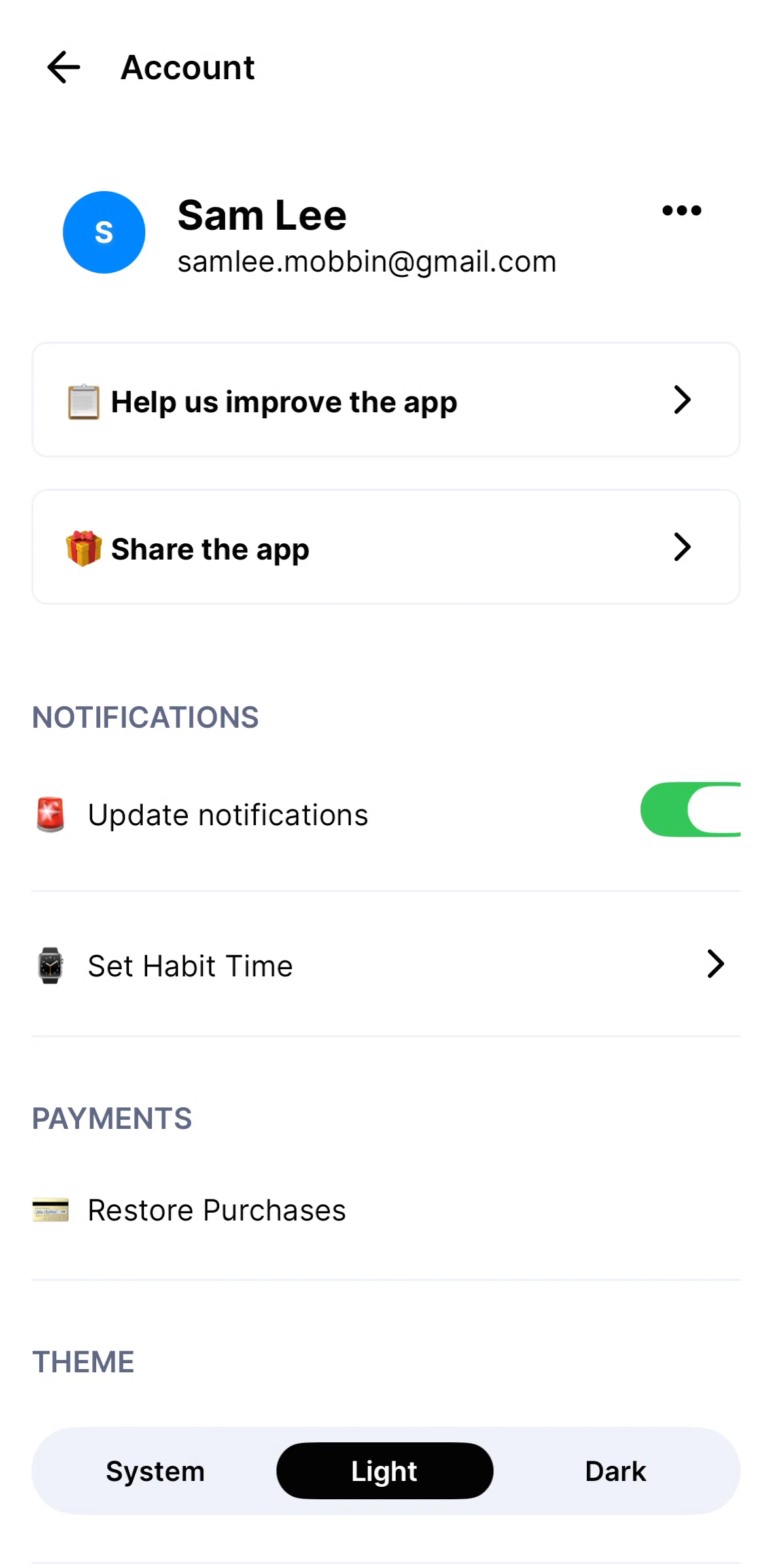 Finimize Screen screen in the Scheduling a habit time flow