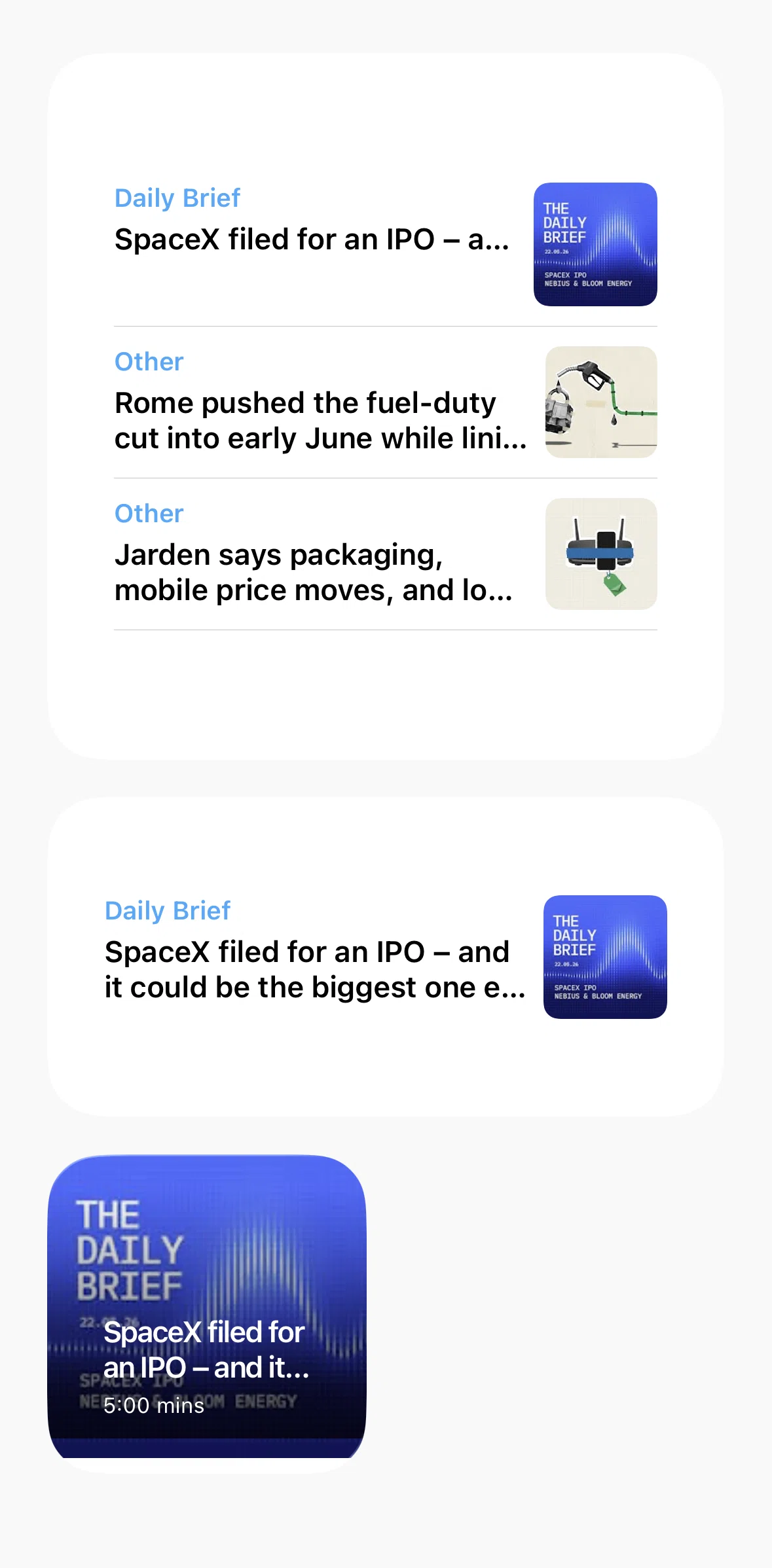Finimize Screen screen in the Widgets flow