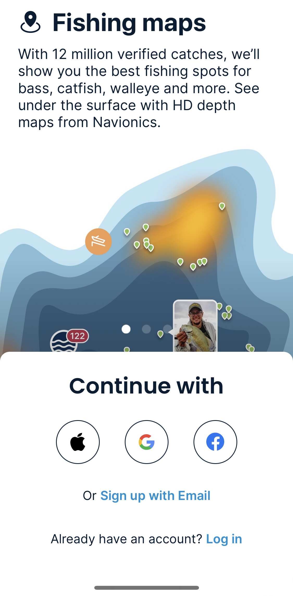 Fishbrain Sign up screen in the General Browsing flow
