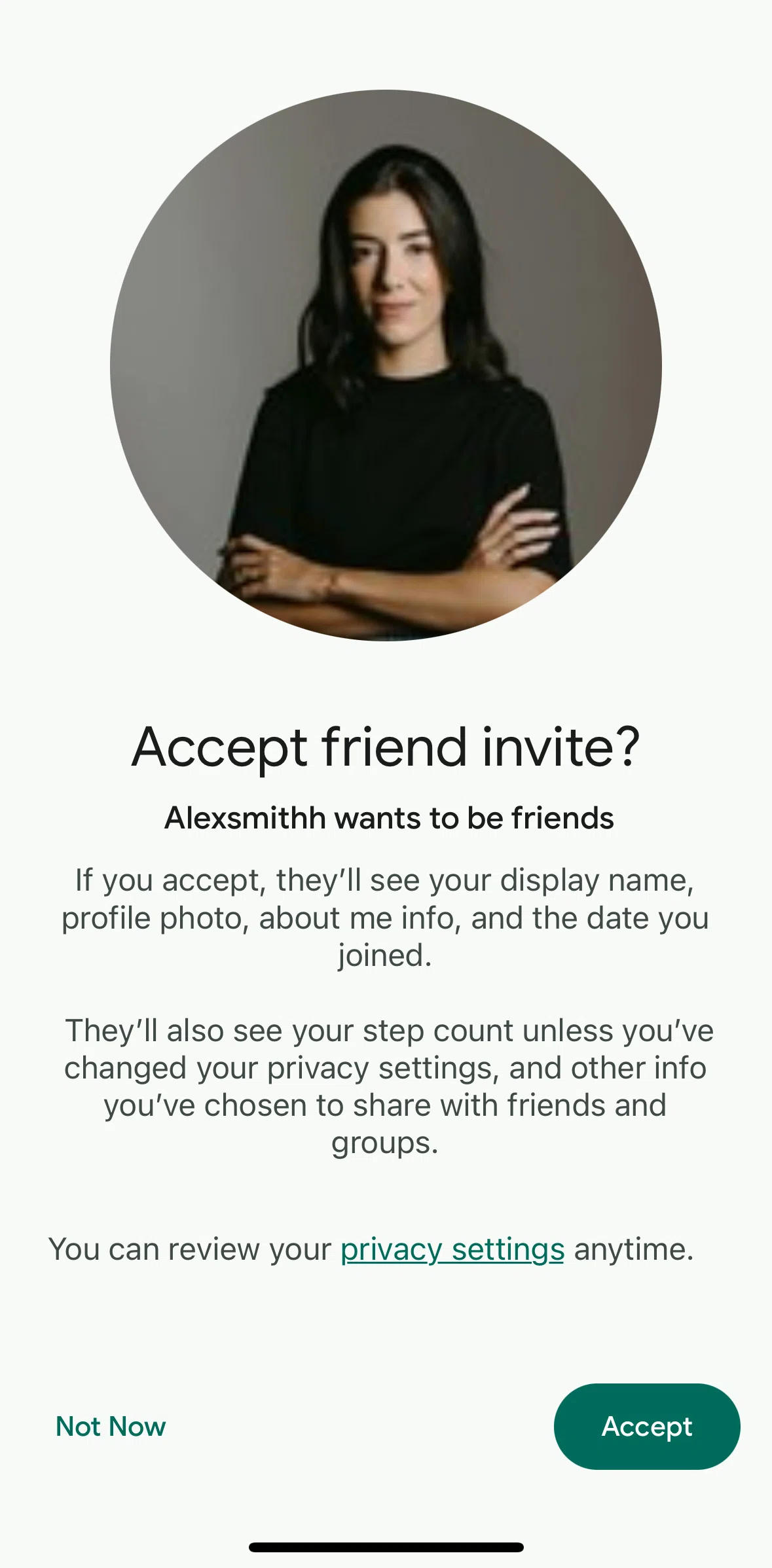 Fitbit Screen screen in the Accepting a request flow
