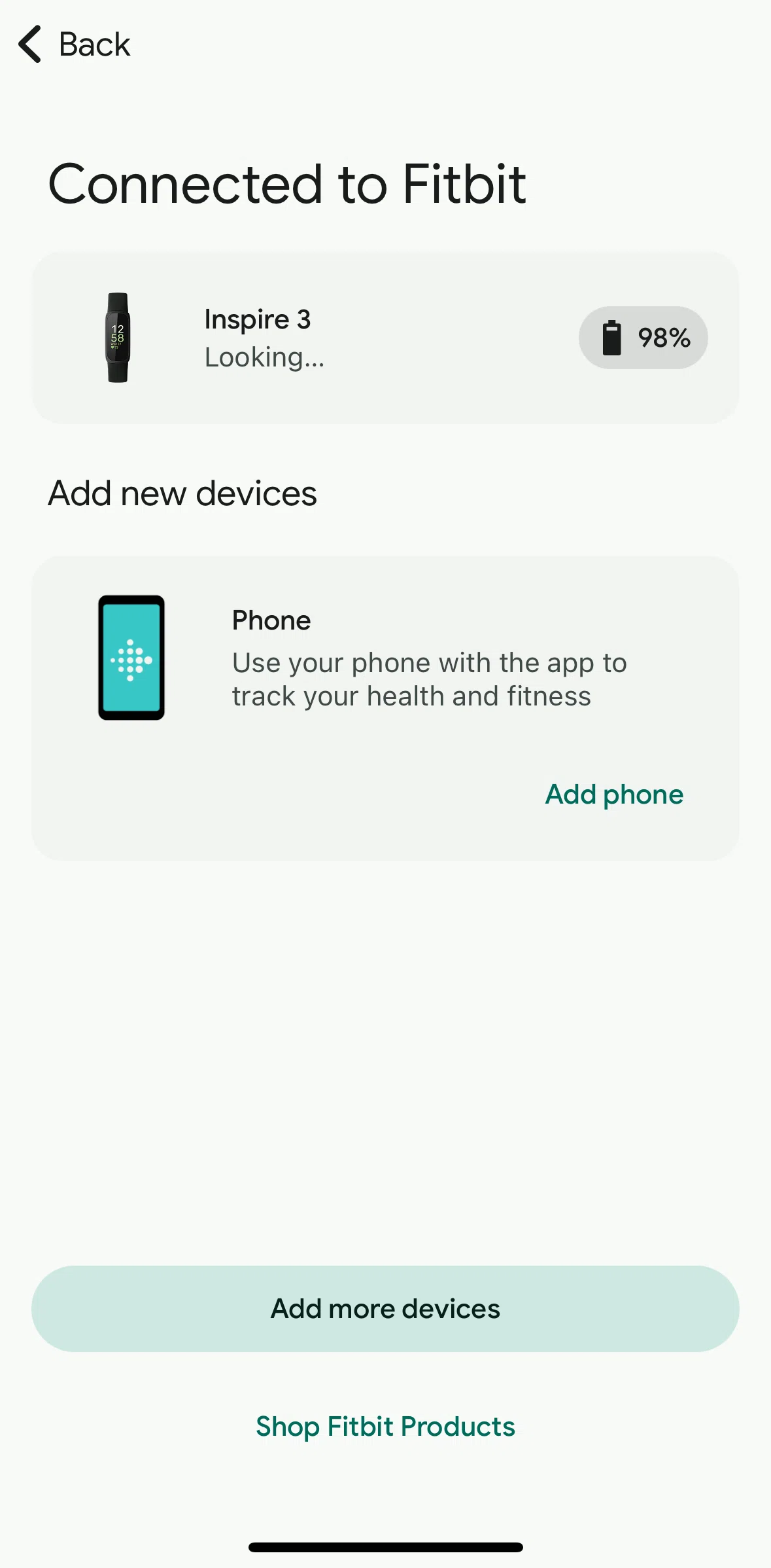 Fitbit Screen screen in the Add phone flow