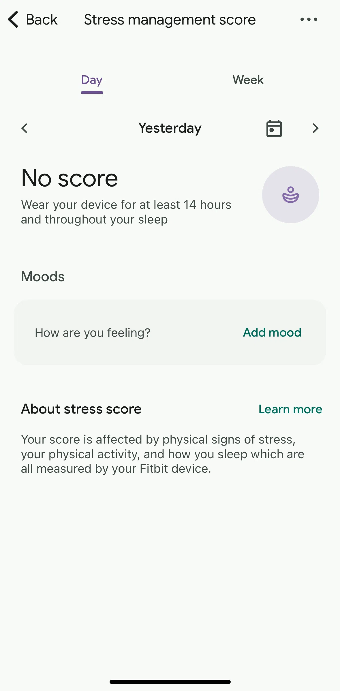 Fitbit Screen screen in the Adding mood flow