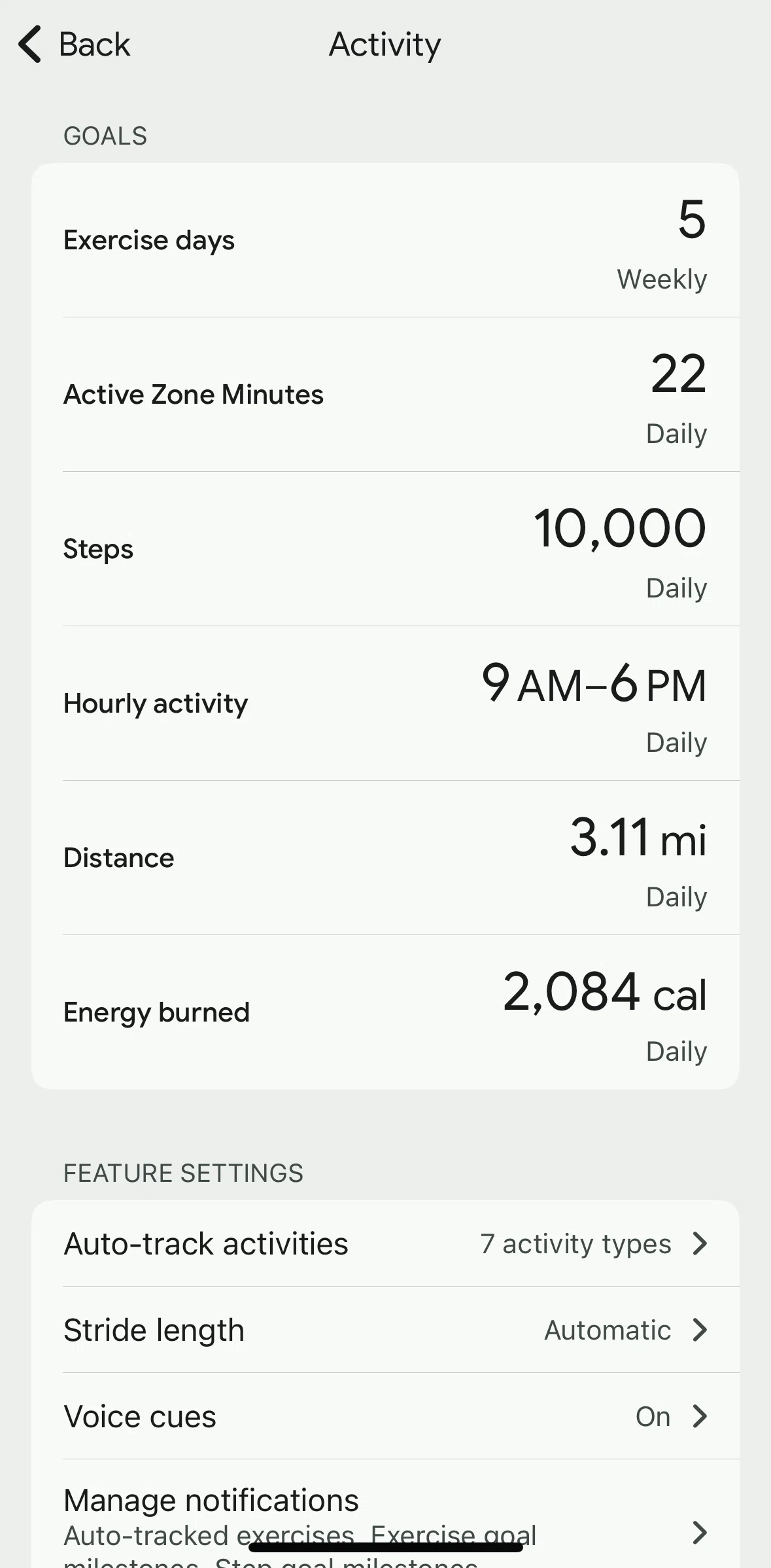 Fitbit Screen screen in the Changing exercise days flow
