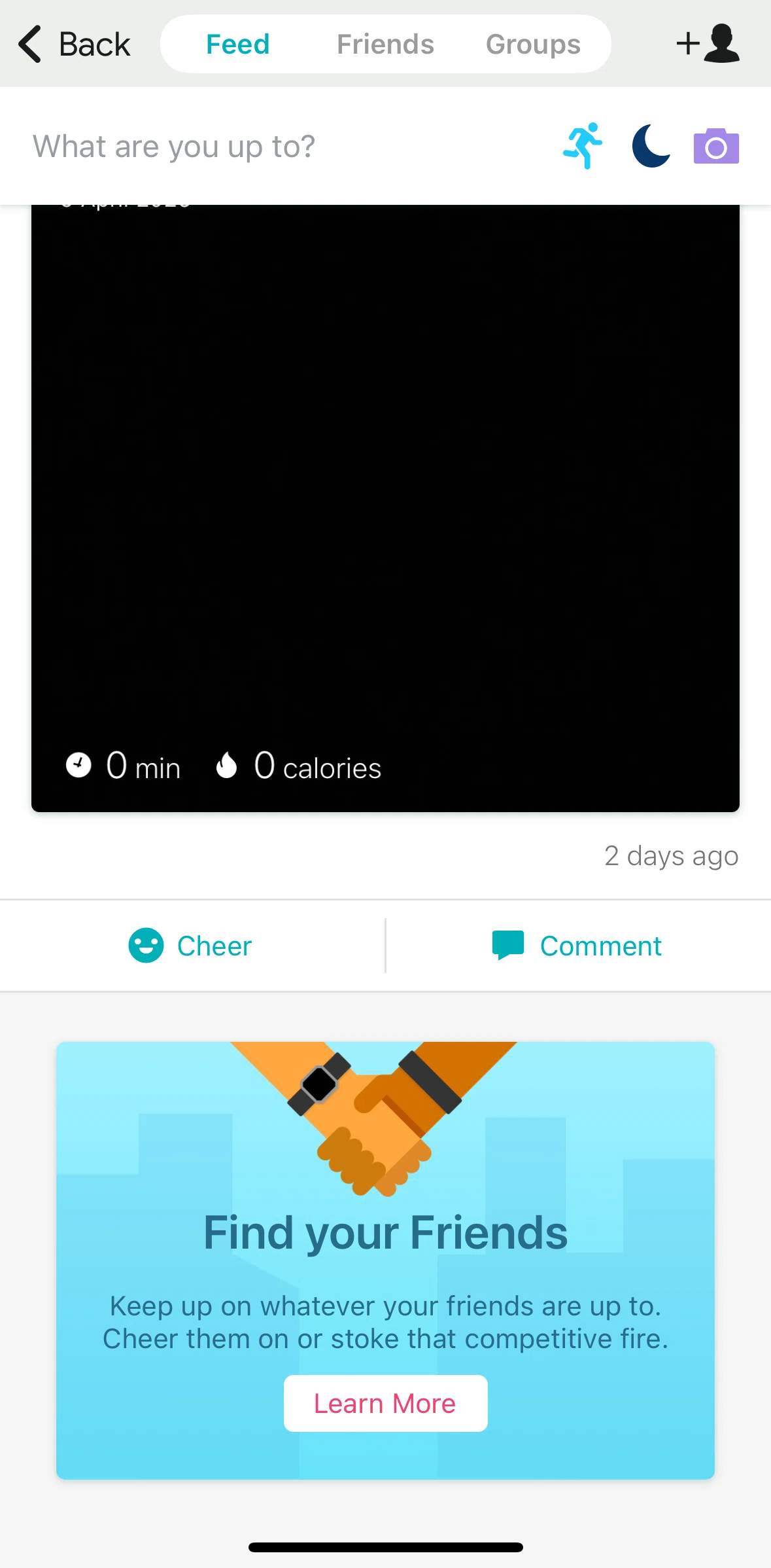 Fitbit Screen screen in the Commenting on a post flow