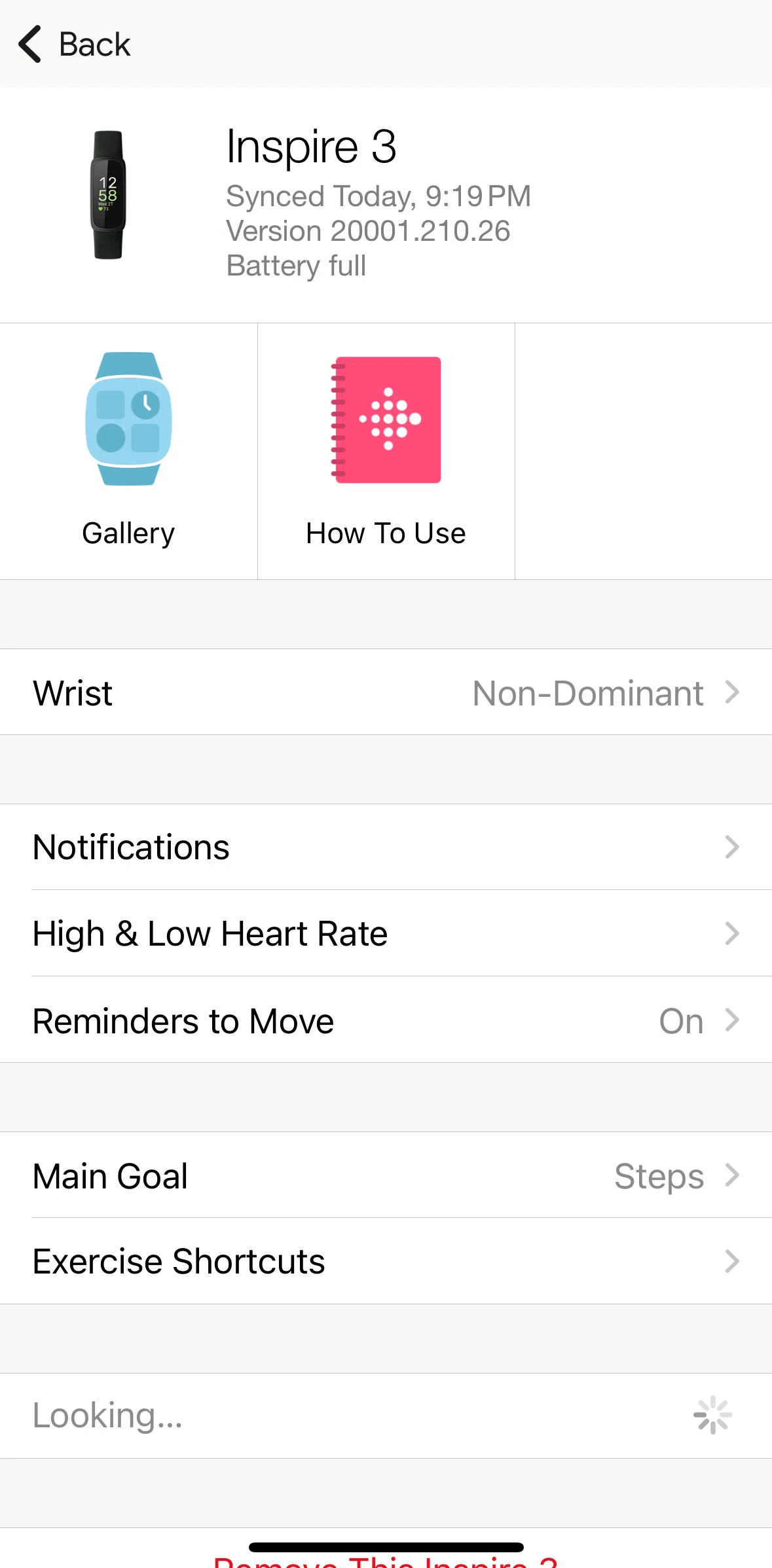 Fitbit Screen screen in the Gallery flow