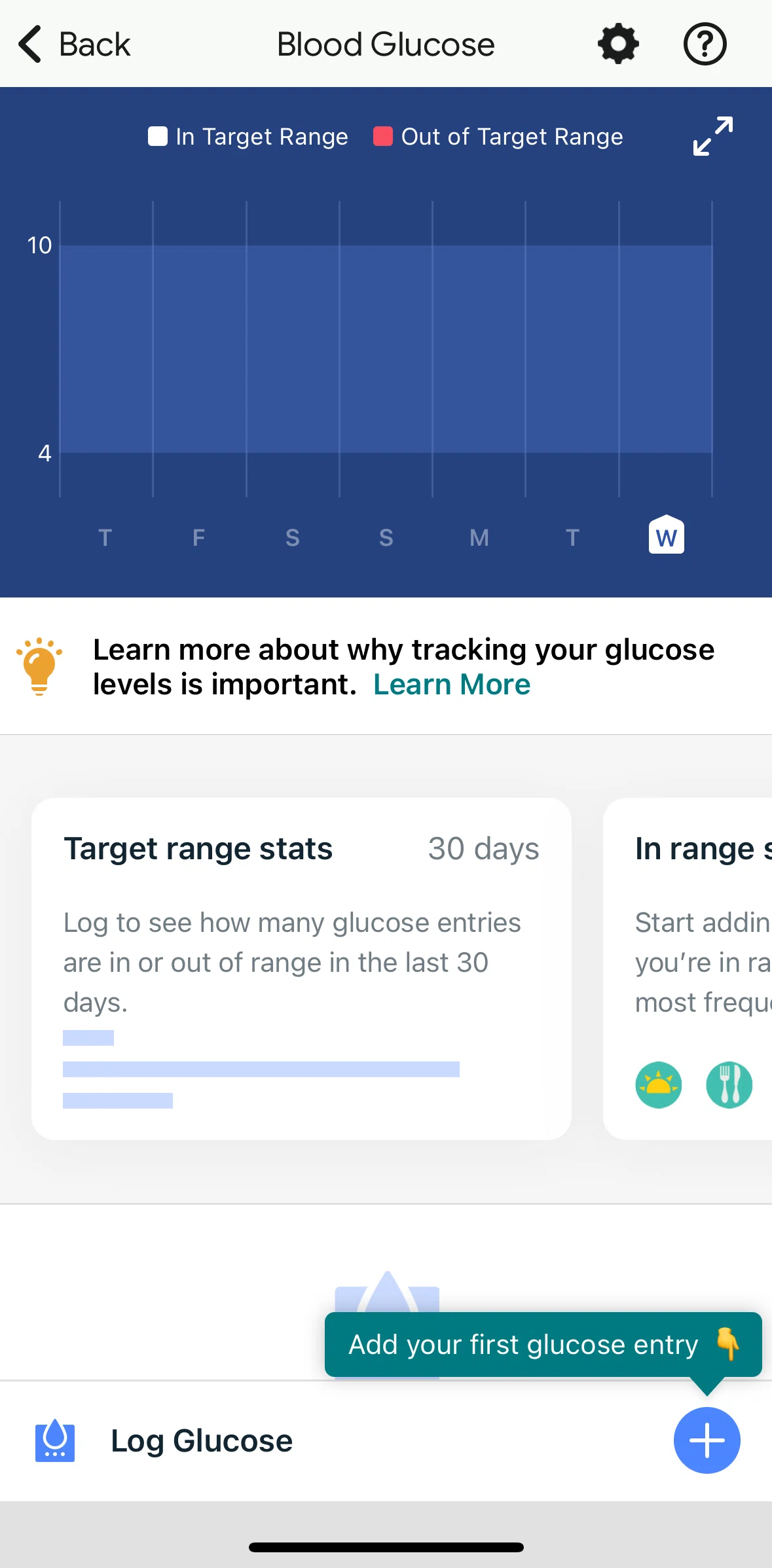 Fitbit Screen screen in the Logging glucose flow