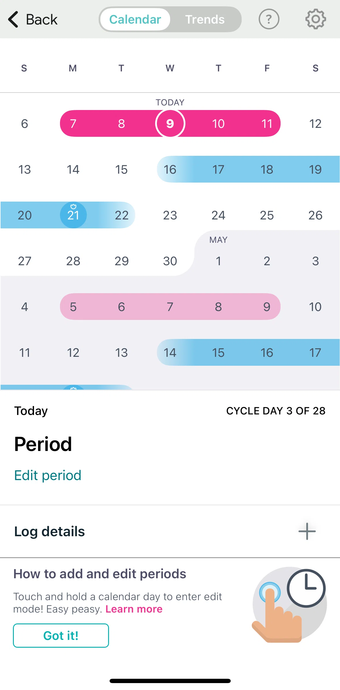 Fitbit Screen screen in the Logging period flow