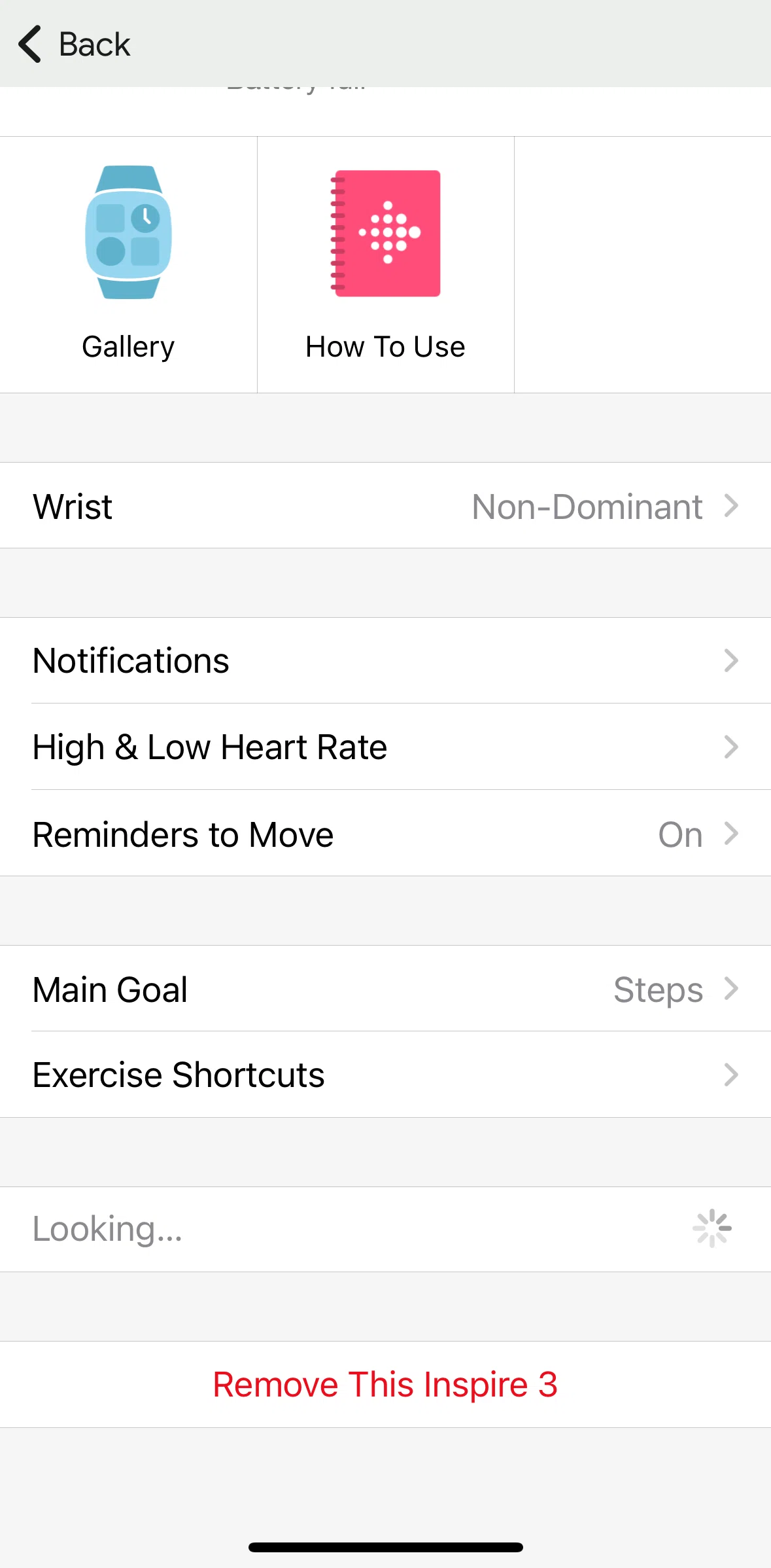 Fitbit Screen screen in the Removing a device flow