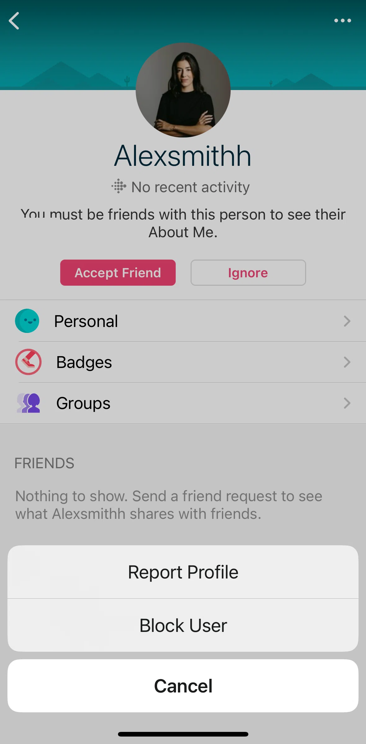 Fitbit Screen screen in the Reporting a profile flow