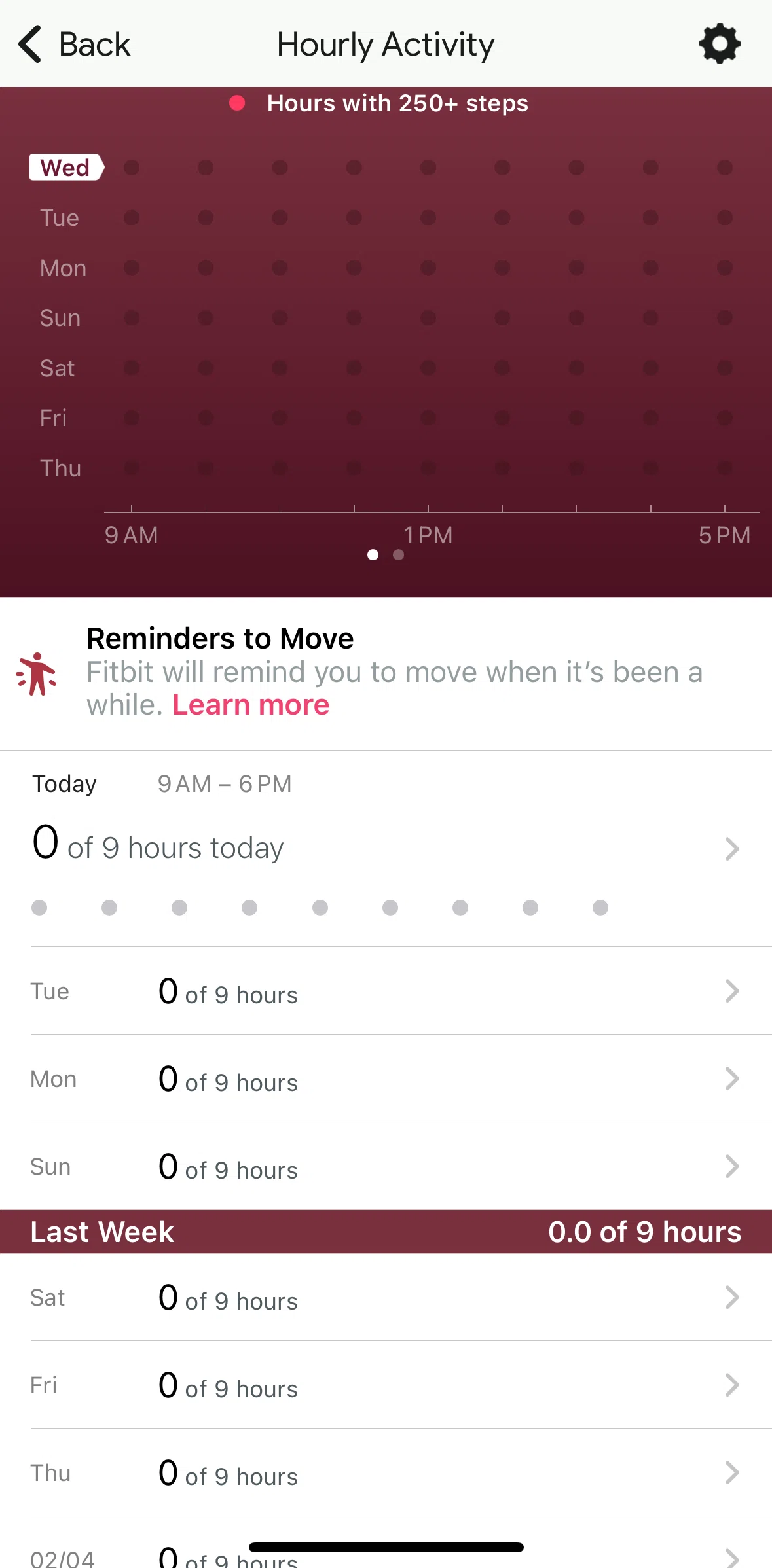 Fitbit Screen screen in the Setting up a reminder flow