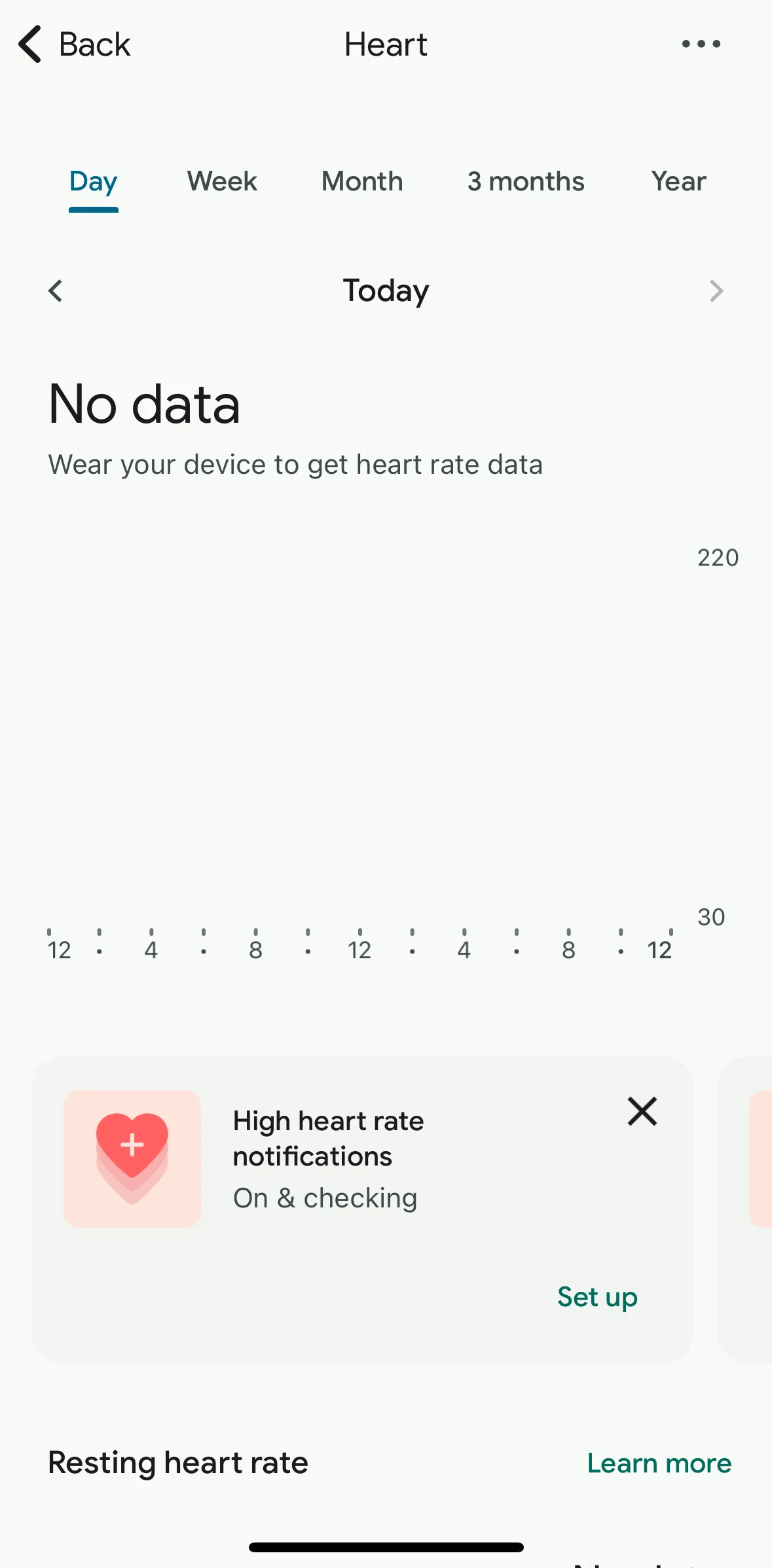 Fitbit Screen screen in the Setting up heart notifications flow