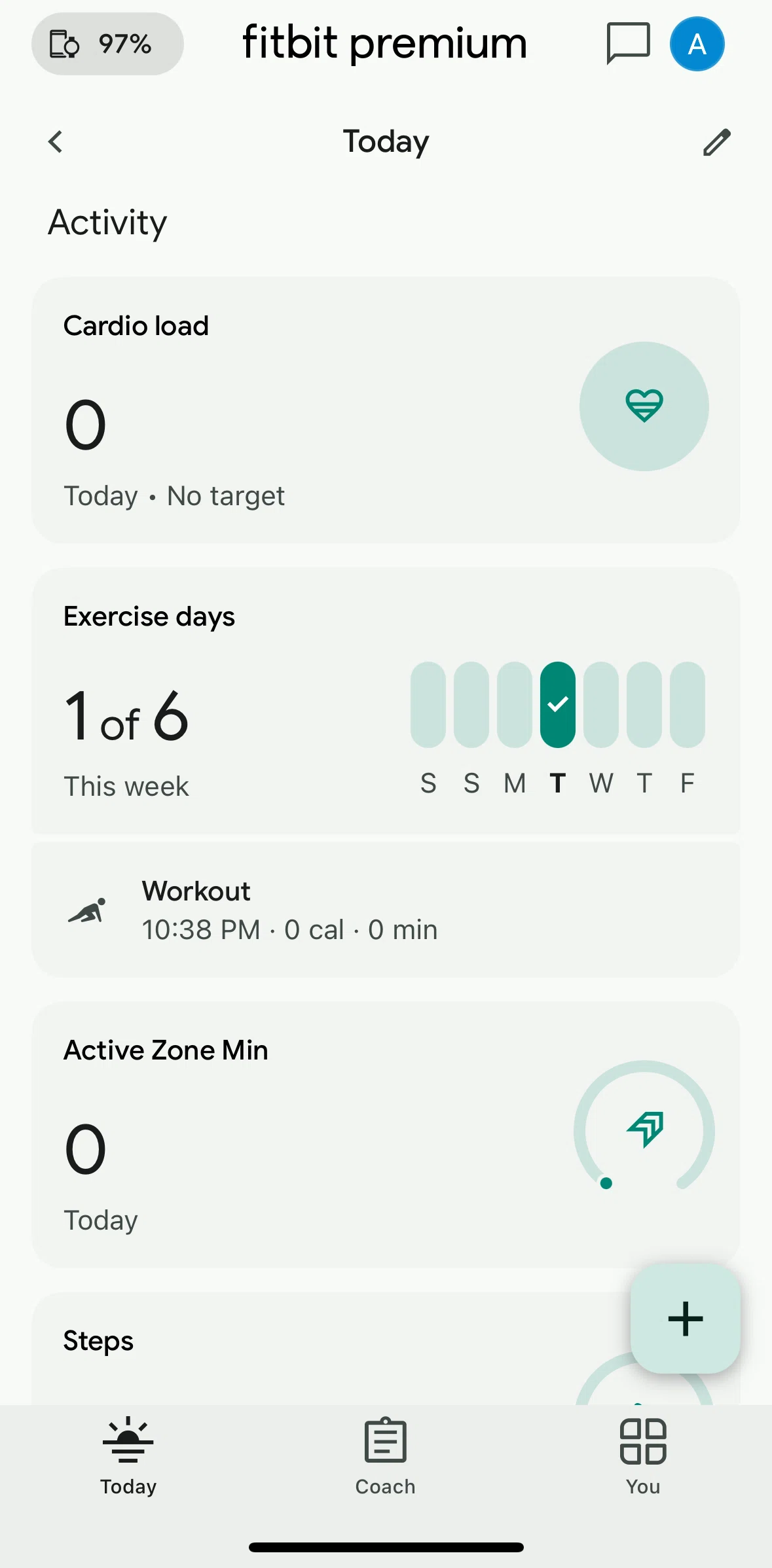Fitbit Screen screen in the Workout flow