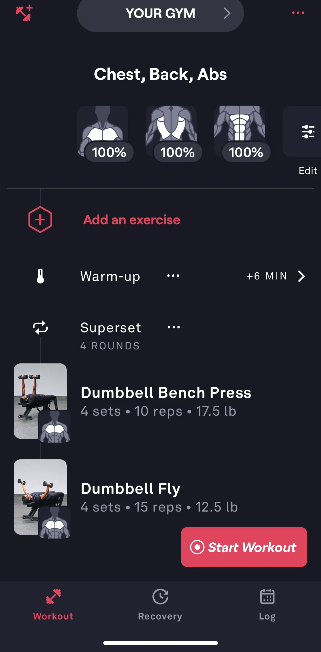 Fitbod Screen screen in the Deleting an exercise flow