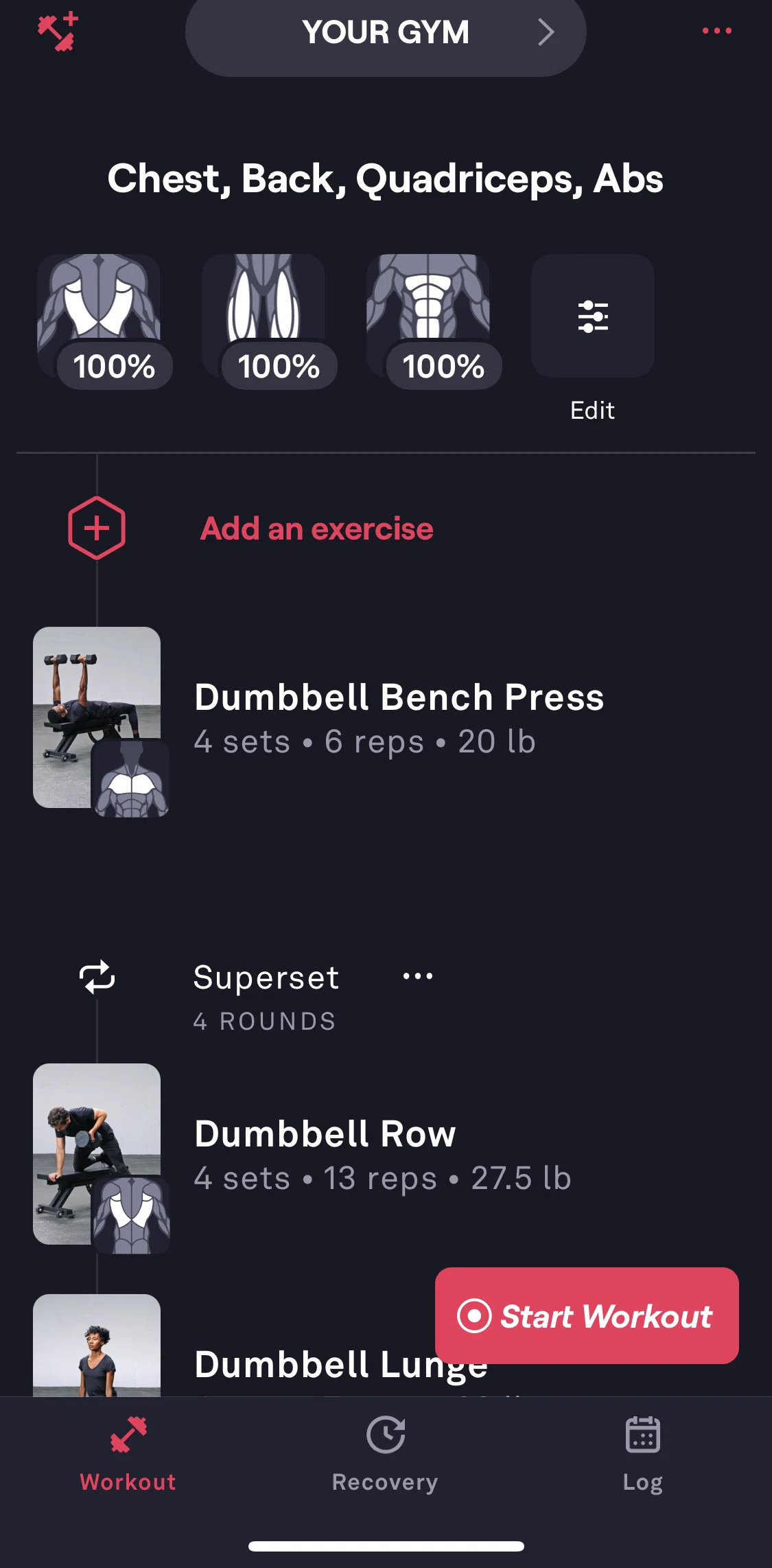 Fitbod Screen screen in the Editing main muscle groups flow