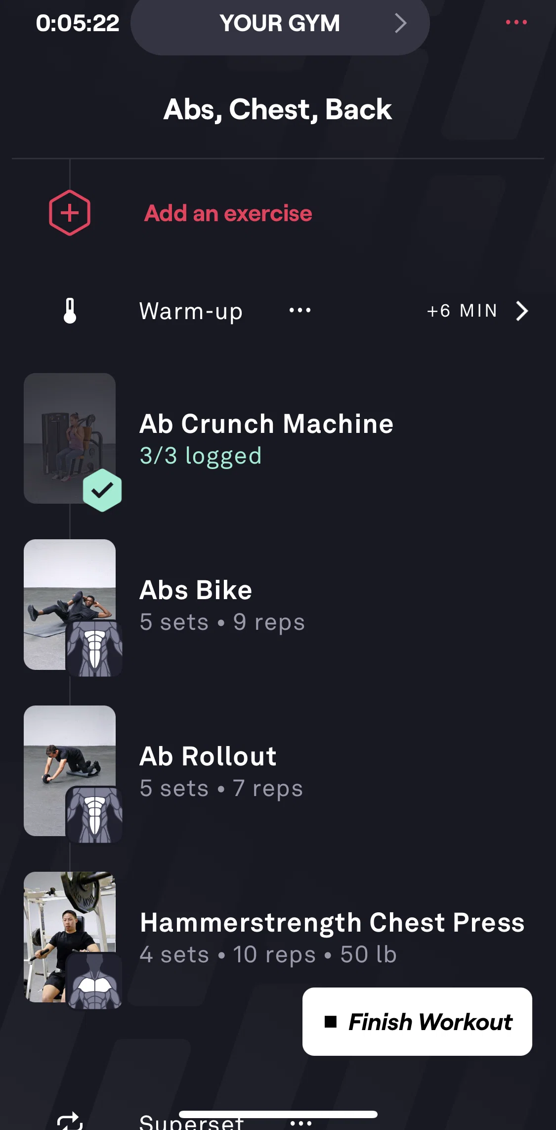 Fitbod Screen screen in the Finishing workout flow